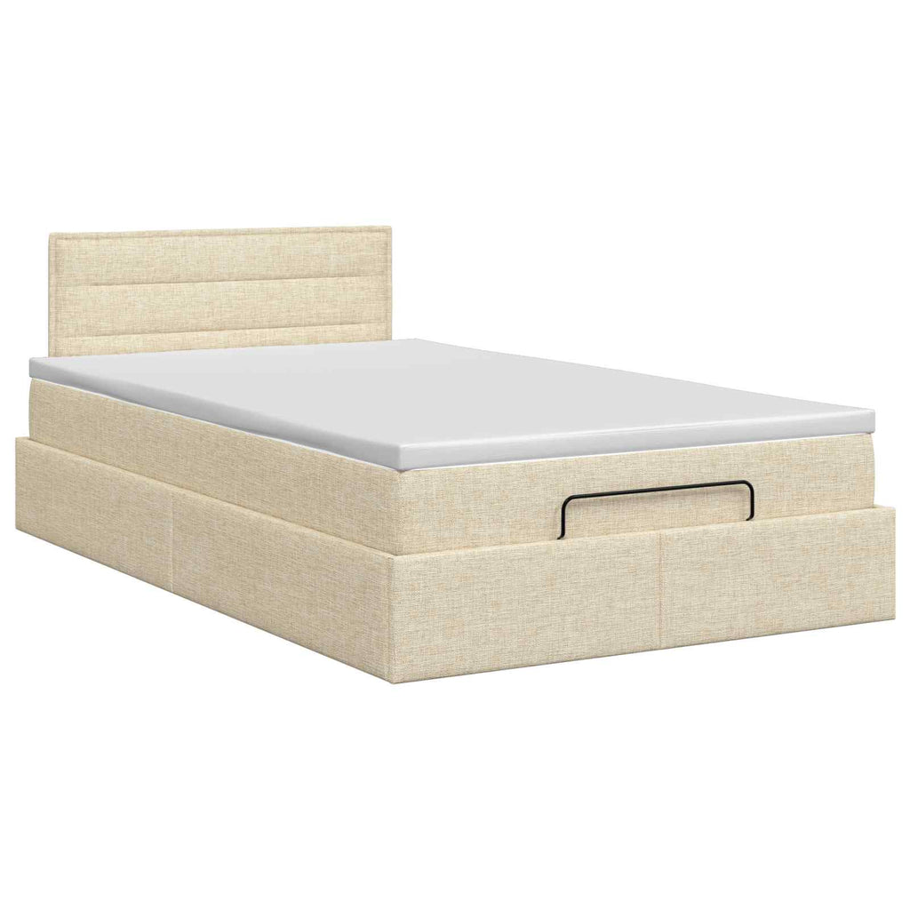 vidaXL Łóżko ottoman z materacem kremowy 120 x 200 cm tkanina