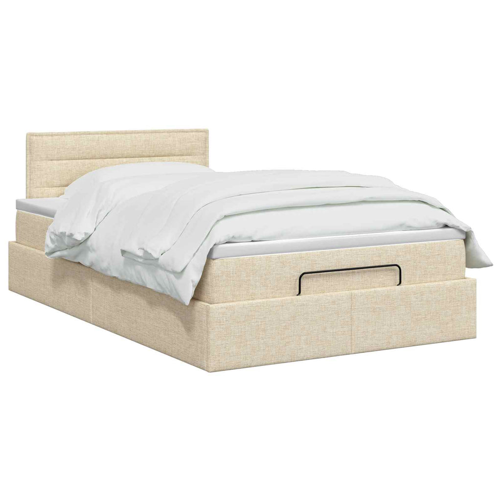 vidaXL Łóżko ottoman z materacem kremowy 120 x 200 cm tkanina