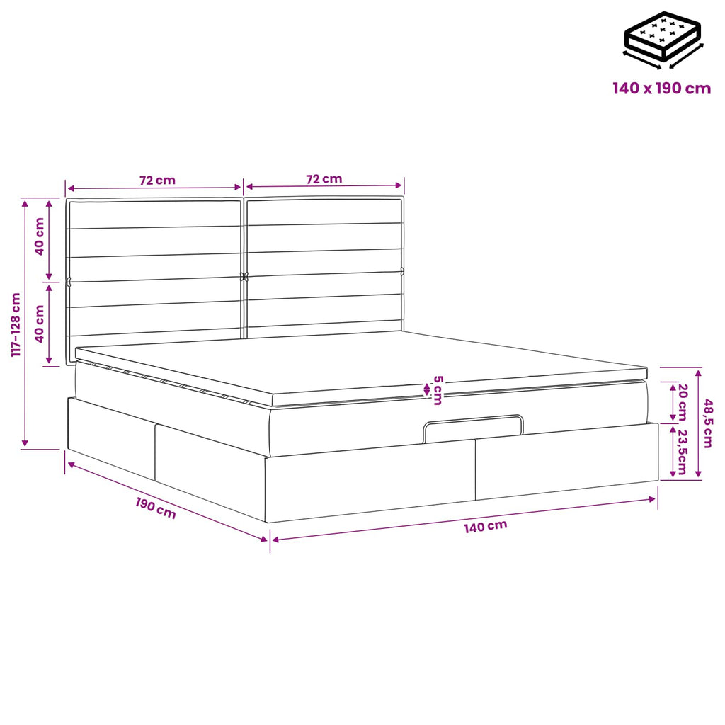 vidaXL Łóżko ottoman z materacem Ciemnoszary 140 x 190 cm tkanina