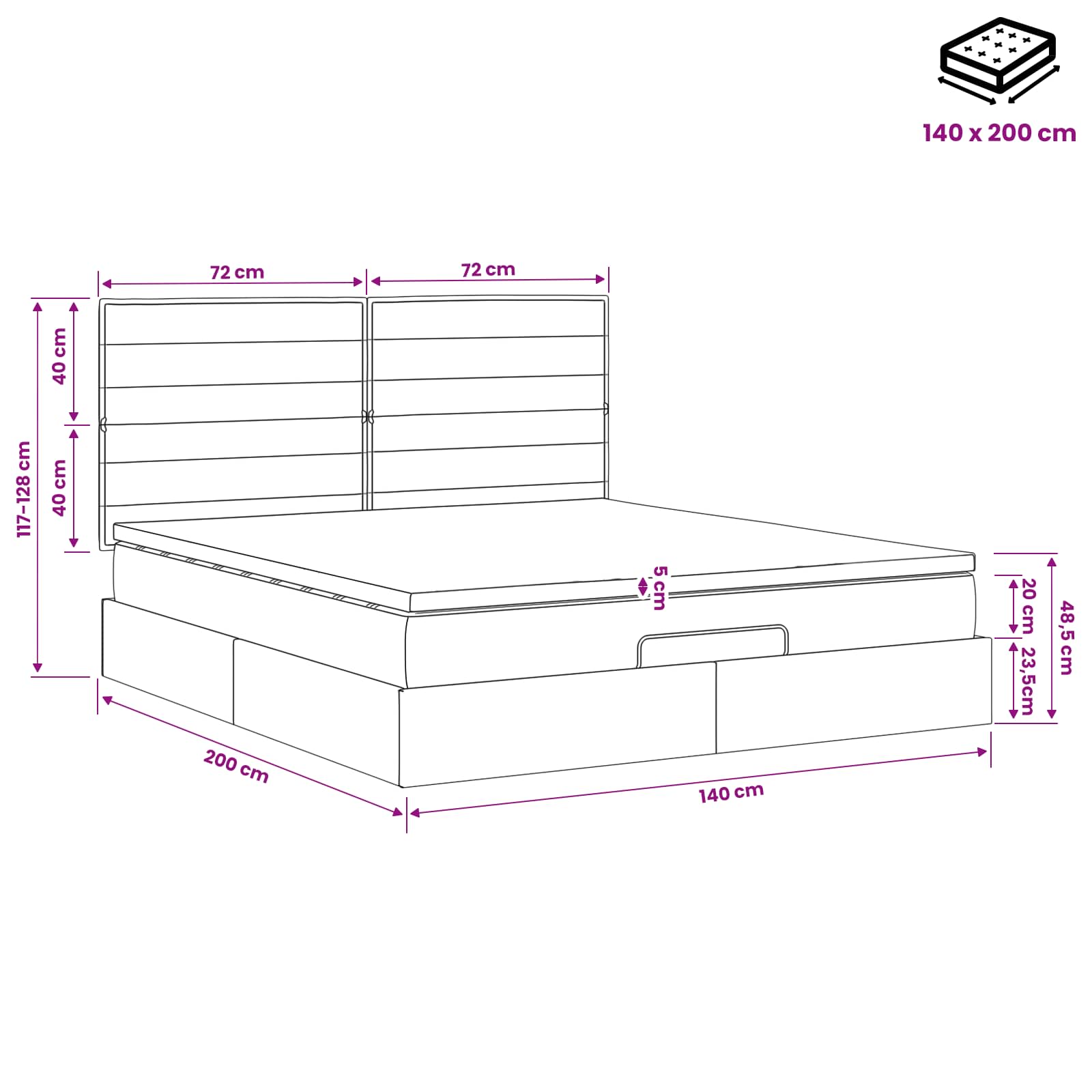 vidaXL Łóżko ottoman z materacem jasnoszary 140 x 200 cm tkanina