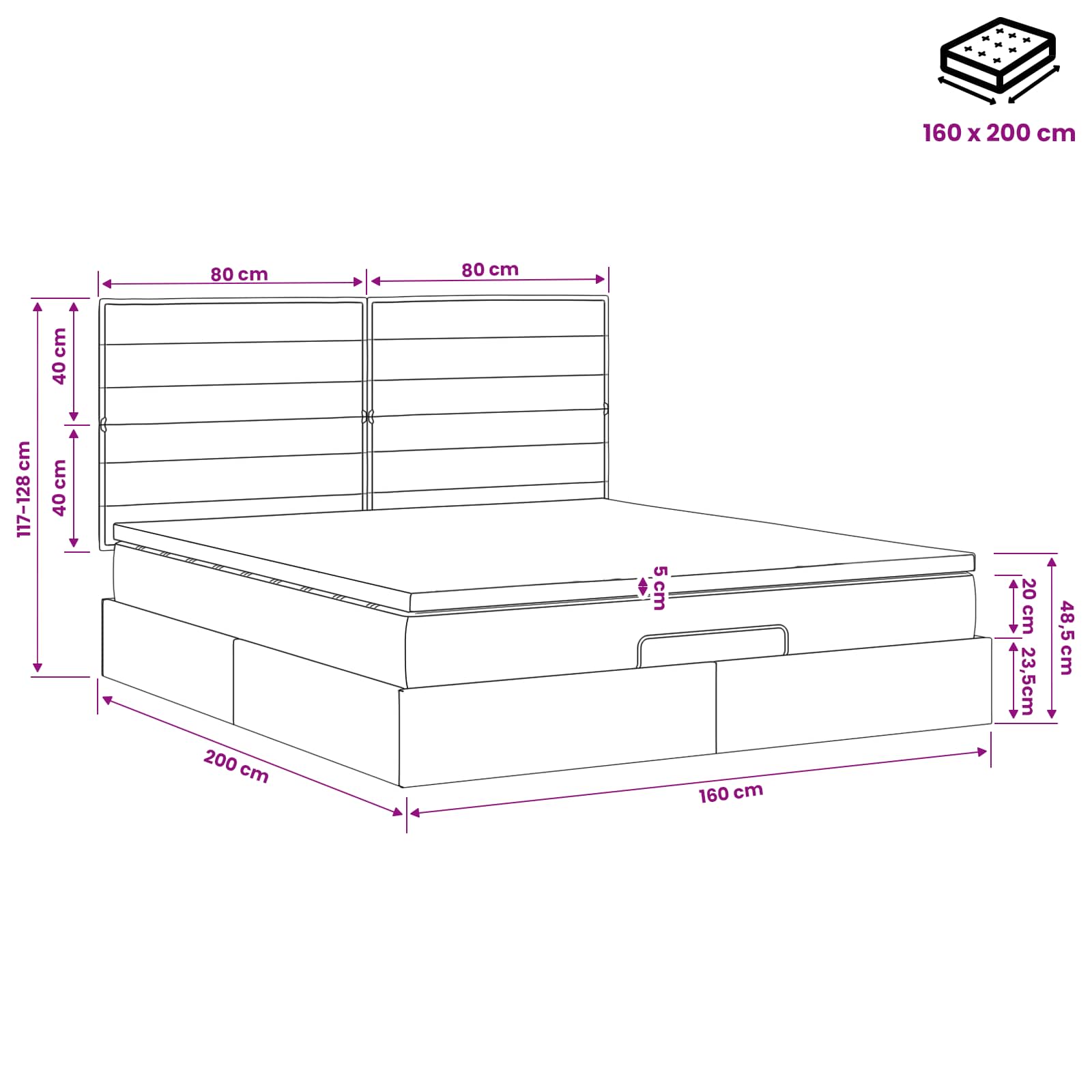 vidaXL Łóżko ottoman z materacem jasnoszary 160 x 200 cm tkanina
