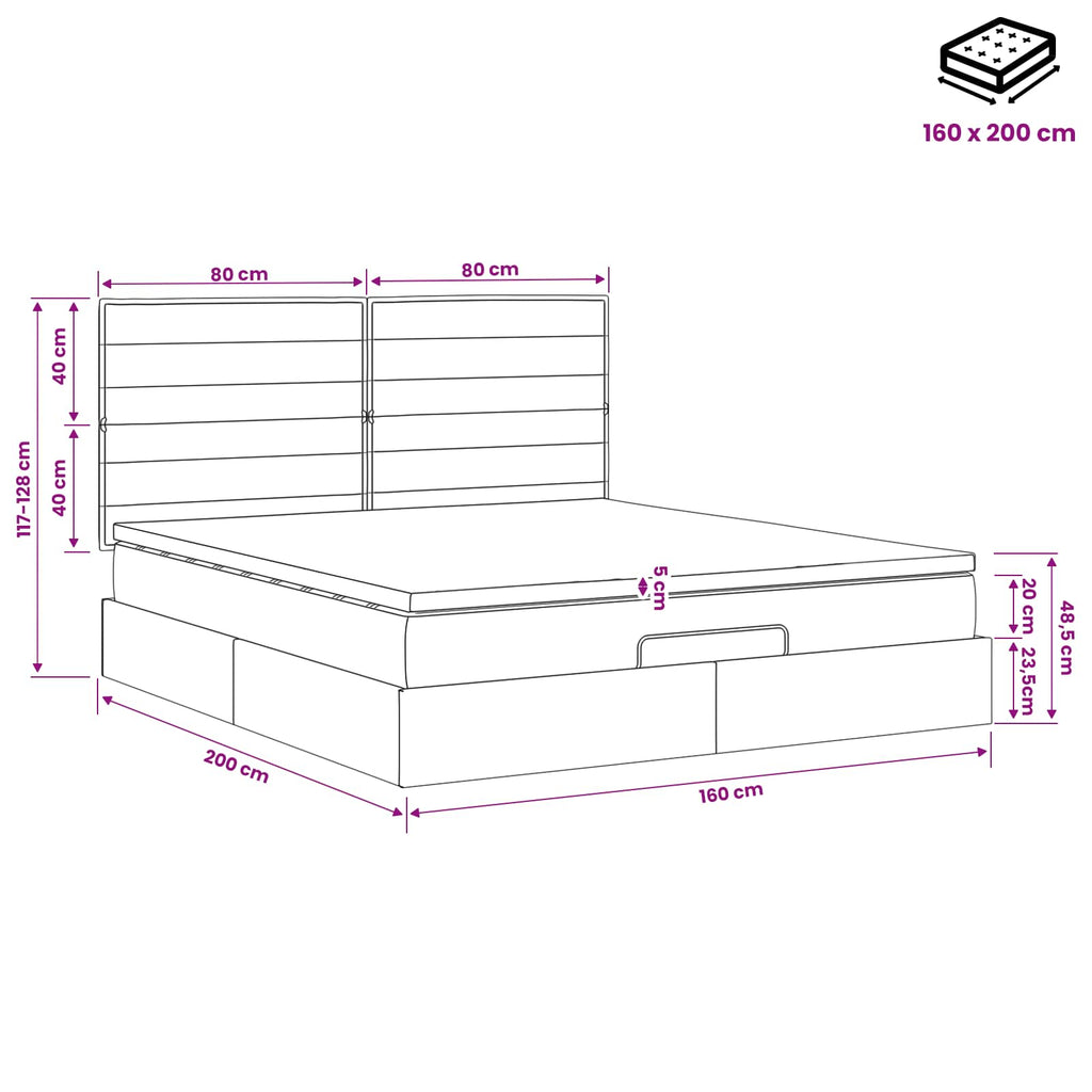 vidaXL Łóżko ottoman z materacem ciemnoszary 160 x 200 cm tkanina