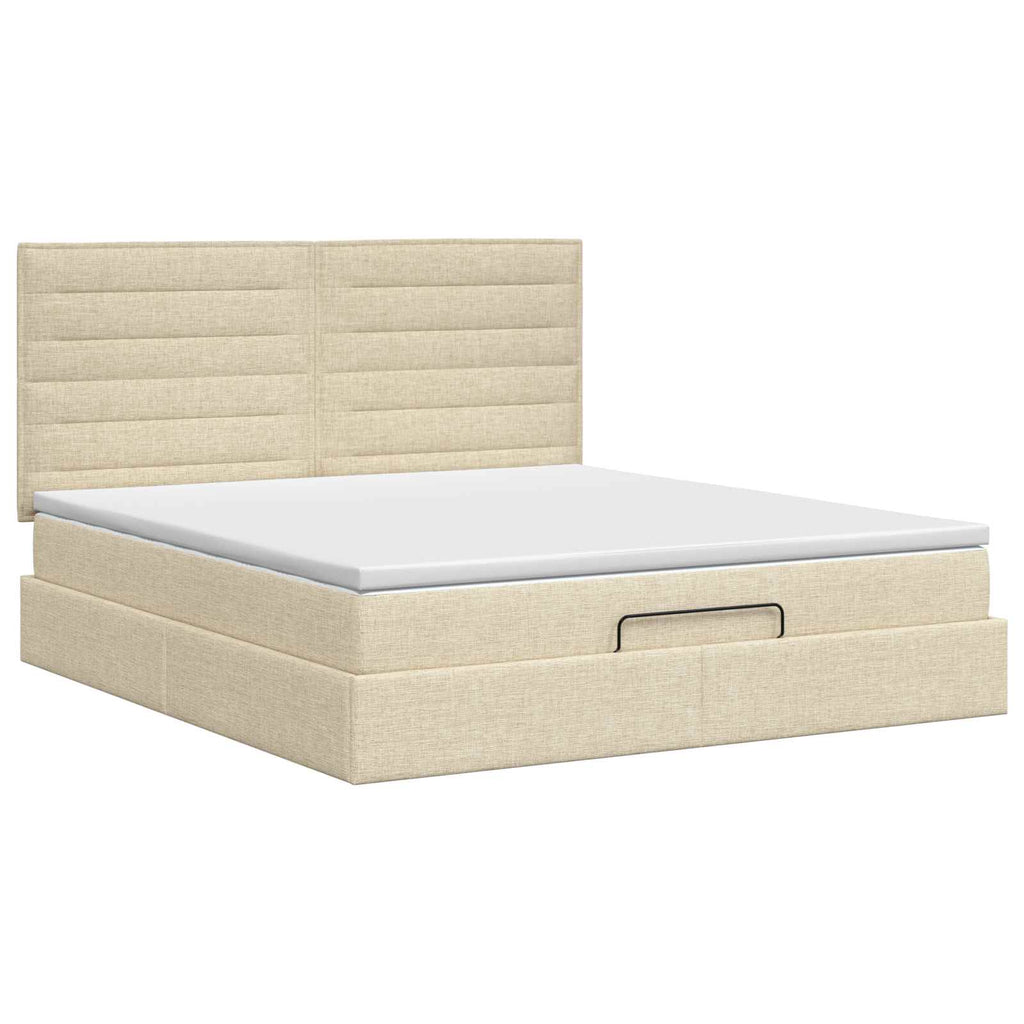 vidaXL Łóżko ottoman z materacem kremowy 180 x 200 cm tkanina