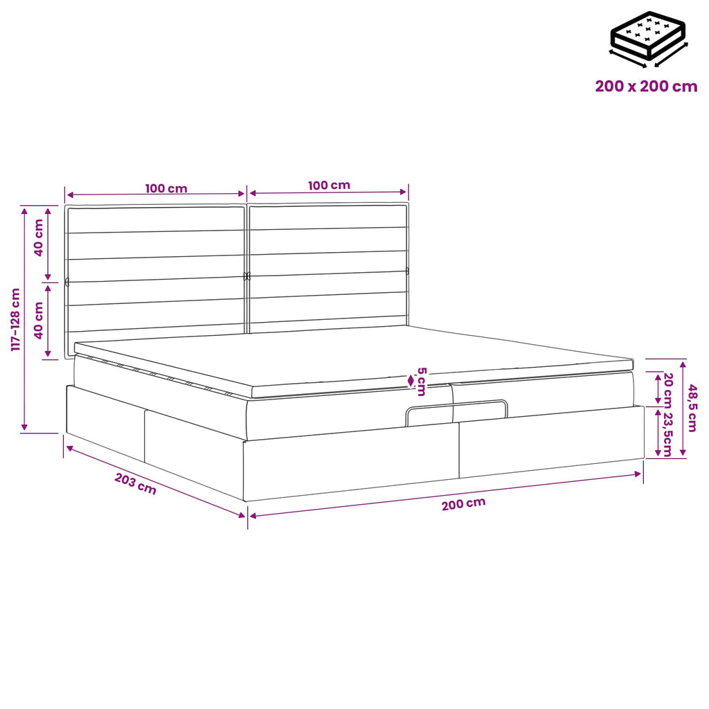 vidaXL Łóżko ottoman z materacem ciemnoszary 200 x 200 cm tkanina