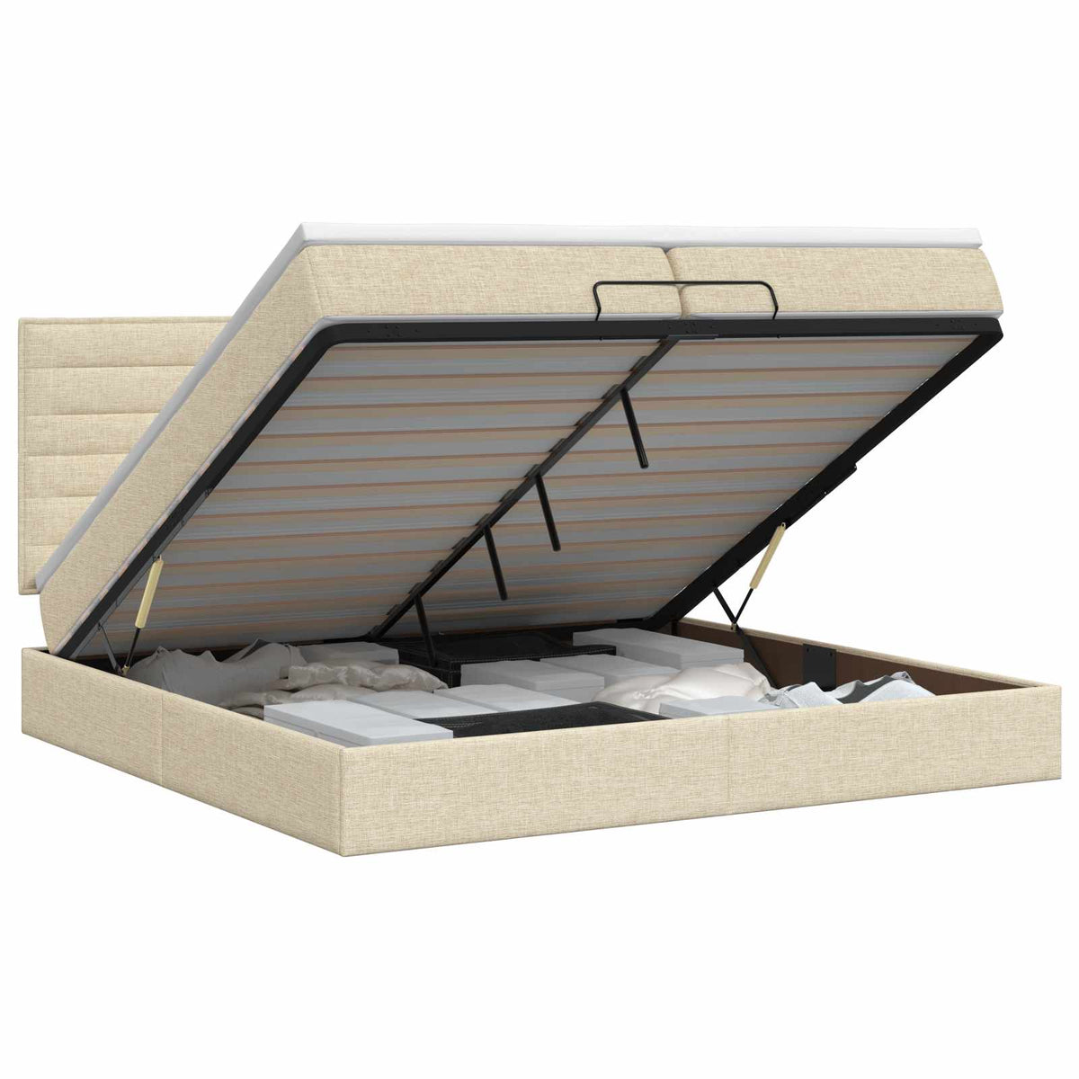 vidaXL Łóżko ottoman z materacem kremowy 200 x 200 cm tkanina