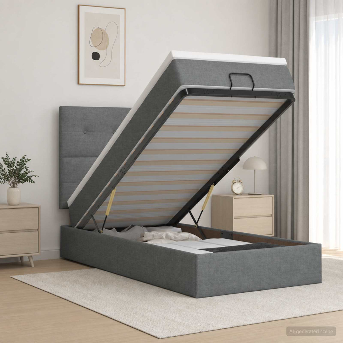 vidaXL Łóżko z pojemnikiem i materacem LED ciemnoszary 100 x 200 cm