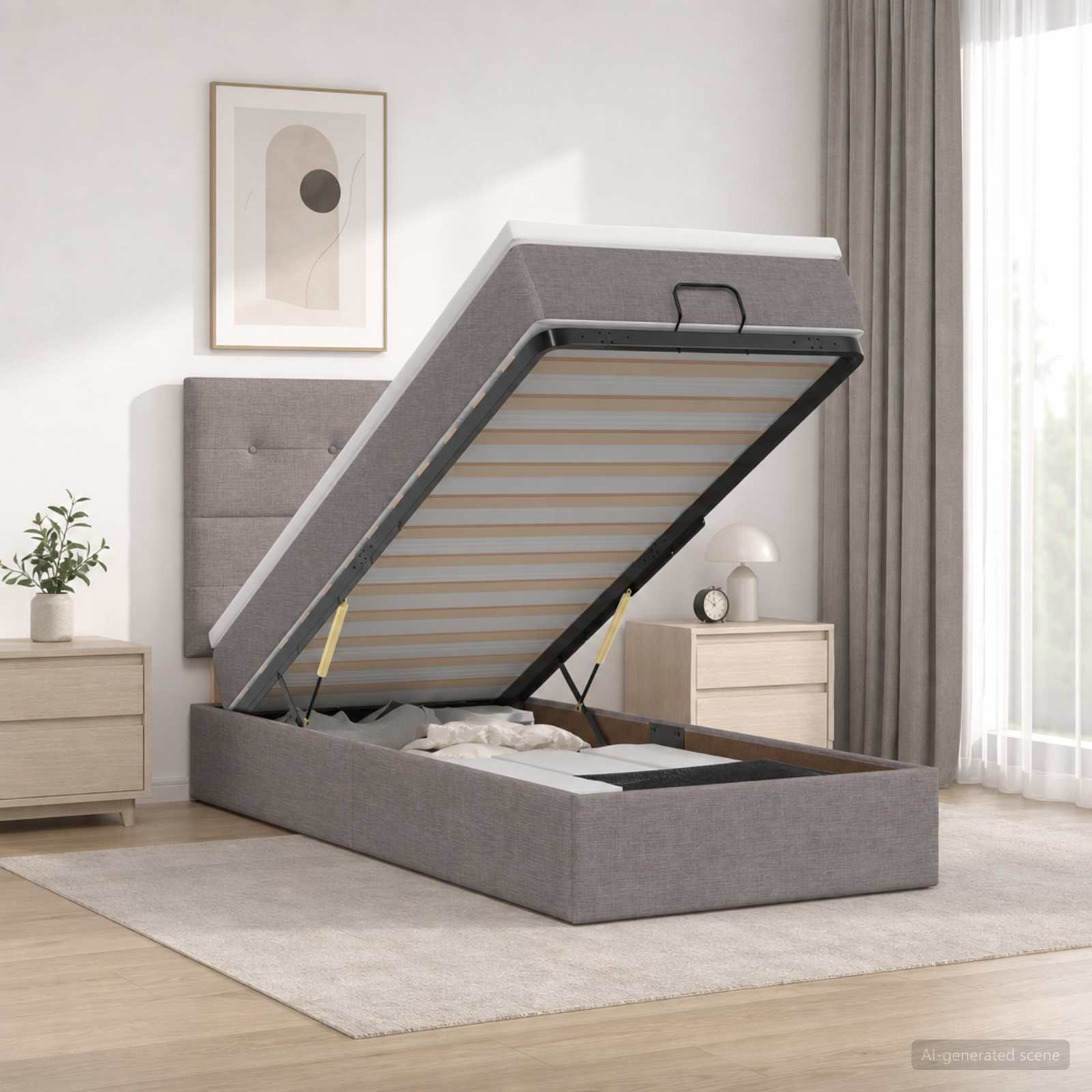 vidaXL Łóżko ottoman z materacem Ciemnoszary 100 x 200 cm tkanina
