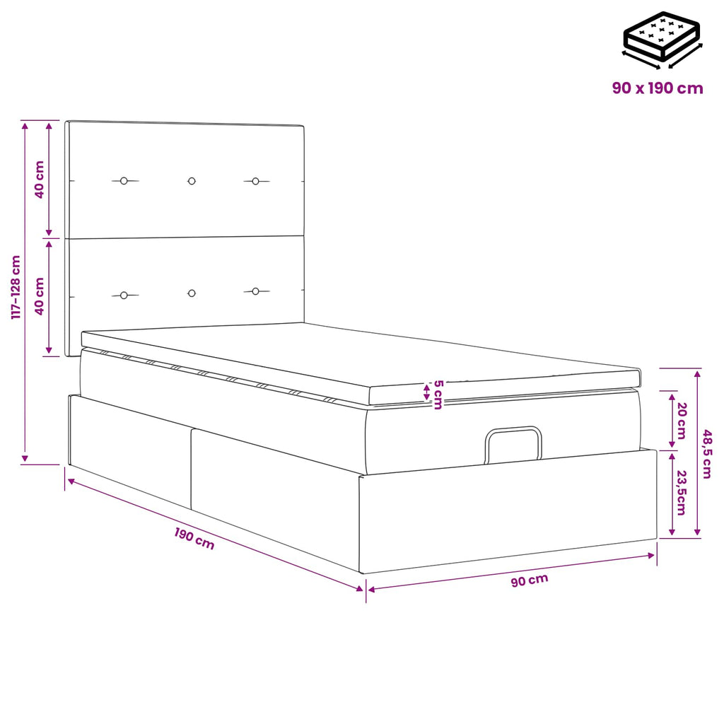 vidaXL Łóżko ottoman z materacem kremowy 90 x 190 cm tkanina