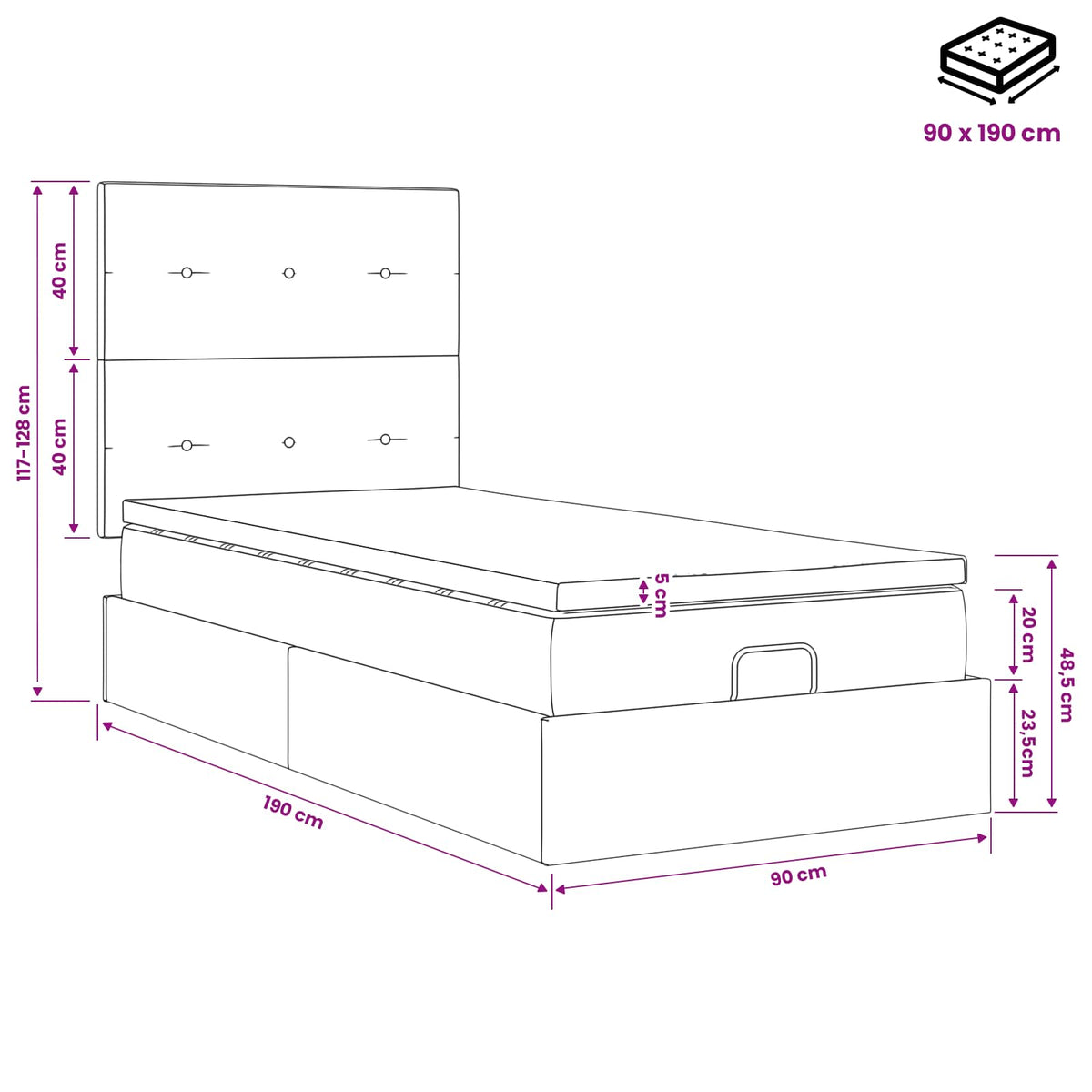 vidaXL Łóżko ottoman z materacem kremowy 90 x 190 cm tkanina