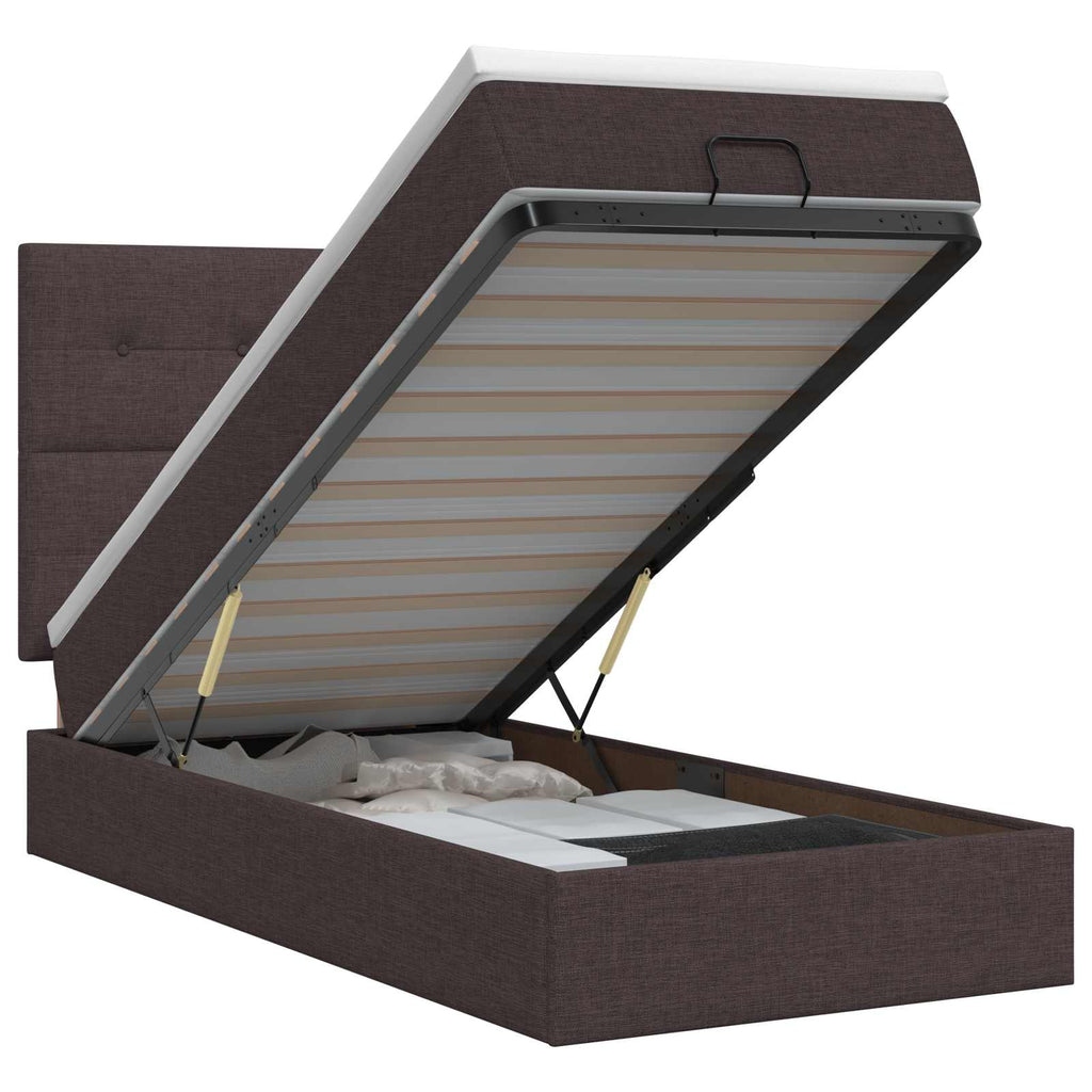 vidaXL Łóżko ottoman z materacem Ciemny brąz 90 x 200 cm tkanina