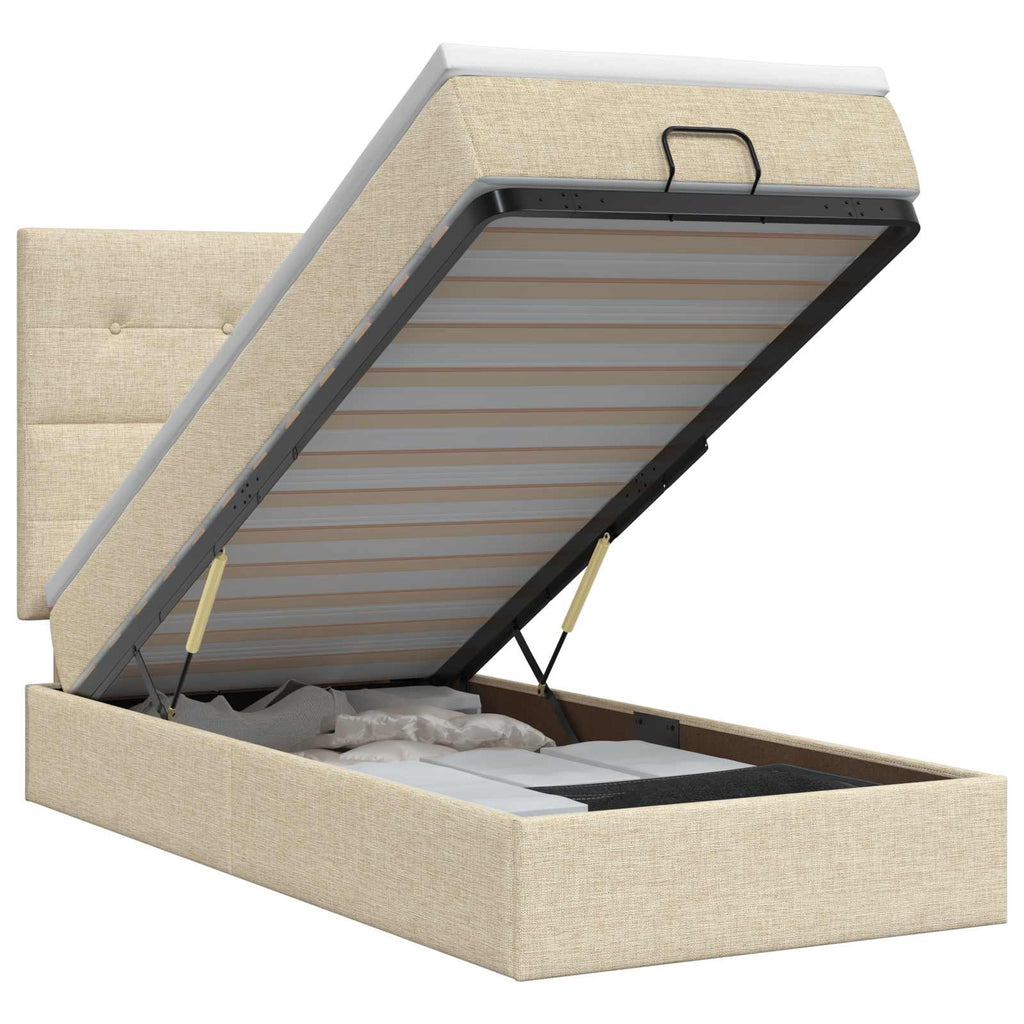 vidaXL Łóżko ottoman z materacem kremowy 90 x 200 cm tkanina