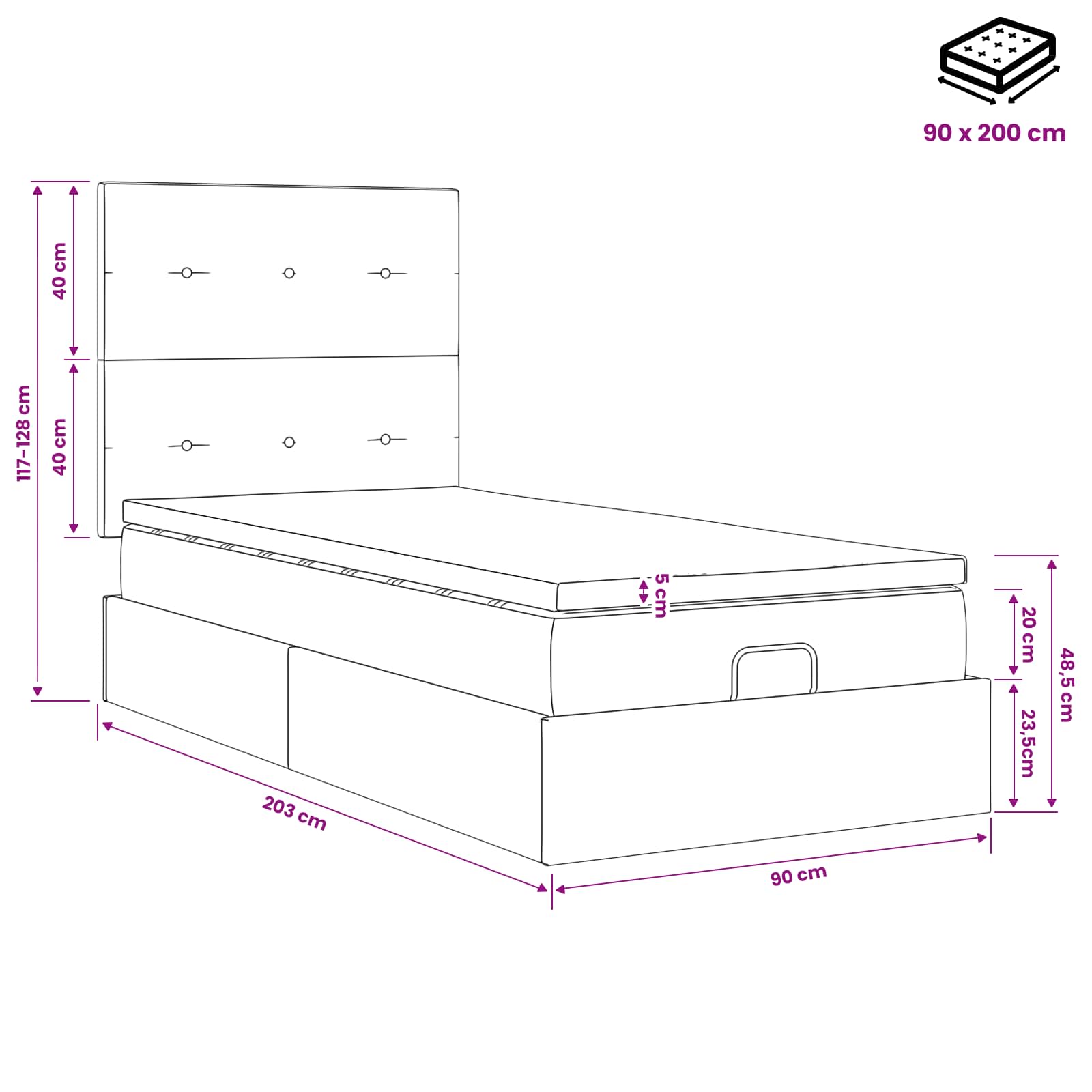 vidaXL Łóżko ottoman z materacem kremowy 90 x 200 cm tkanina