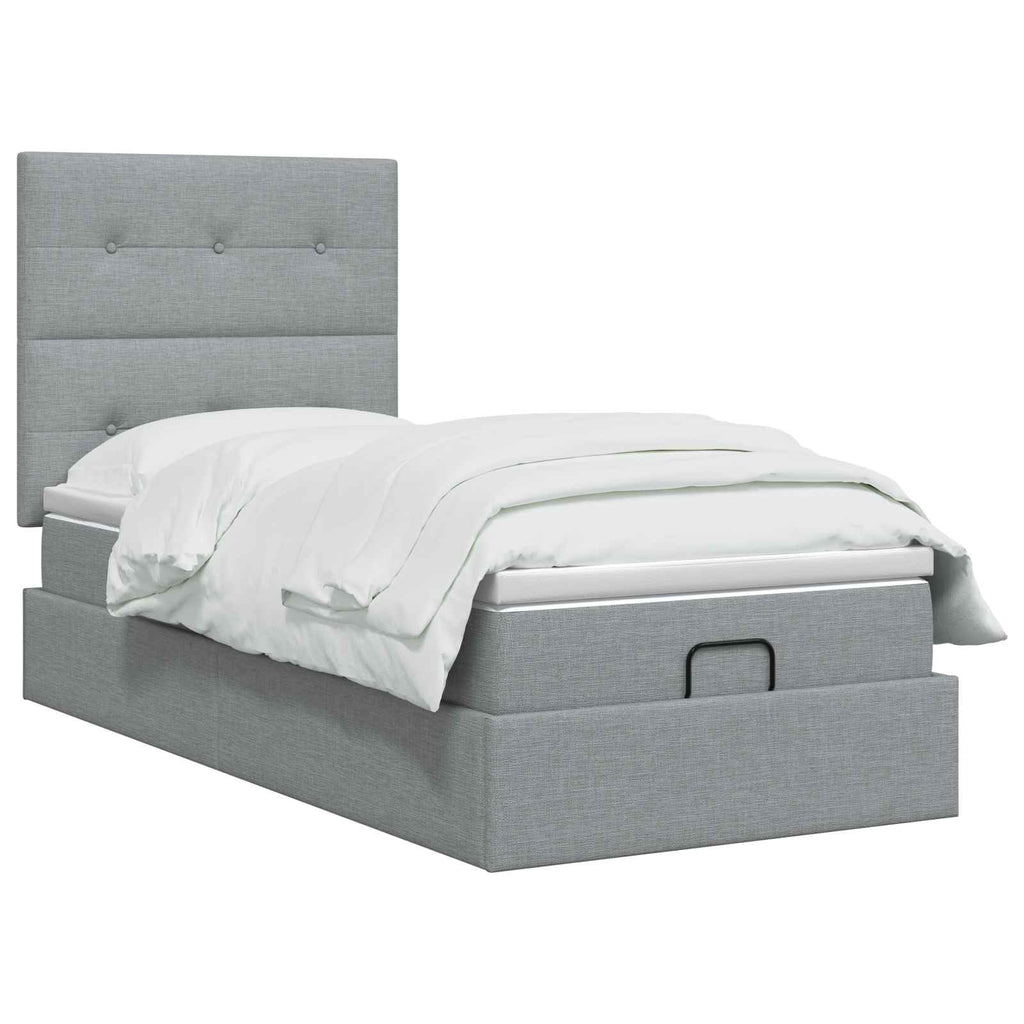 vidaXL Łóżko ottoman z materacem jasnoszary 100 x 200 cm tkanina
