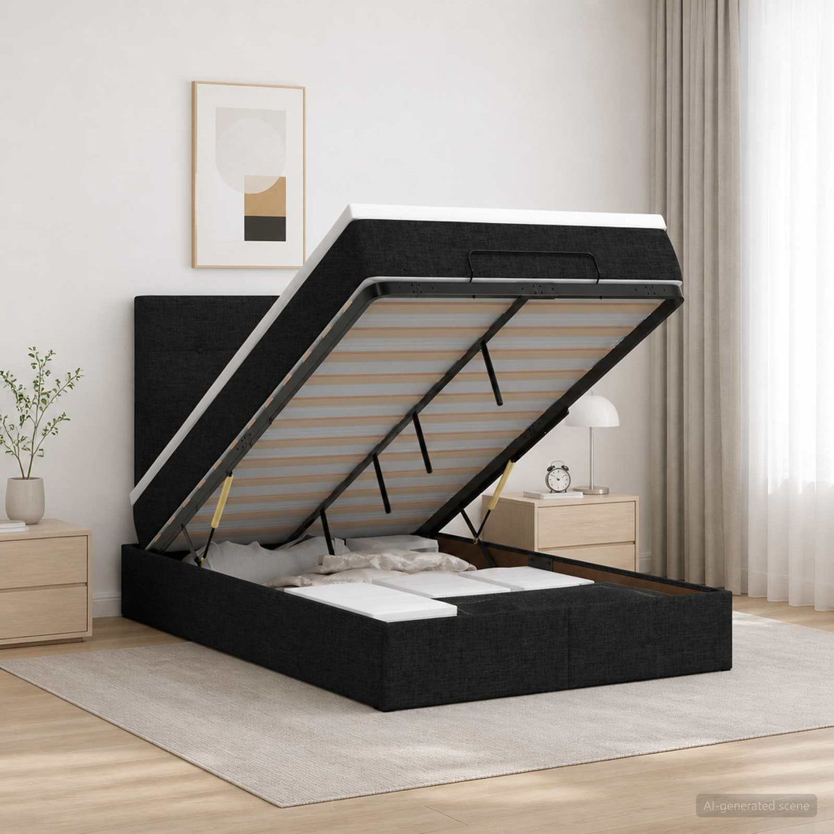 vidaXL Łóżko z pojemnikiem i materacem LED Czarny 120 x 190 cm tkanina
