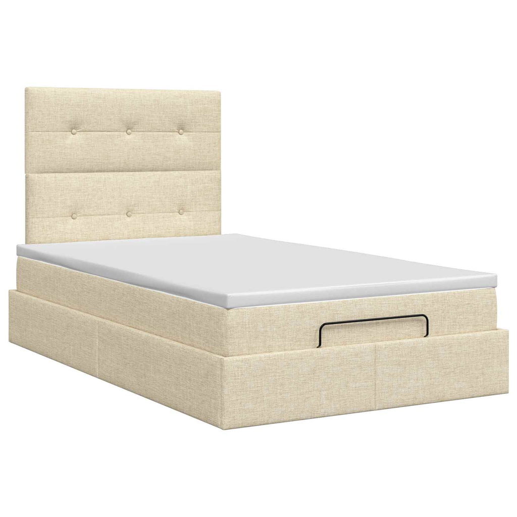vidaXL Łóżko ottoman z materacem kremowy 120 x 190 cm tkanina