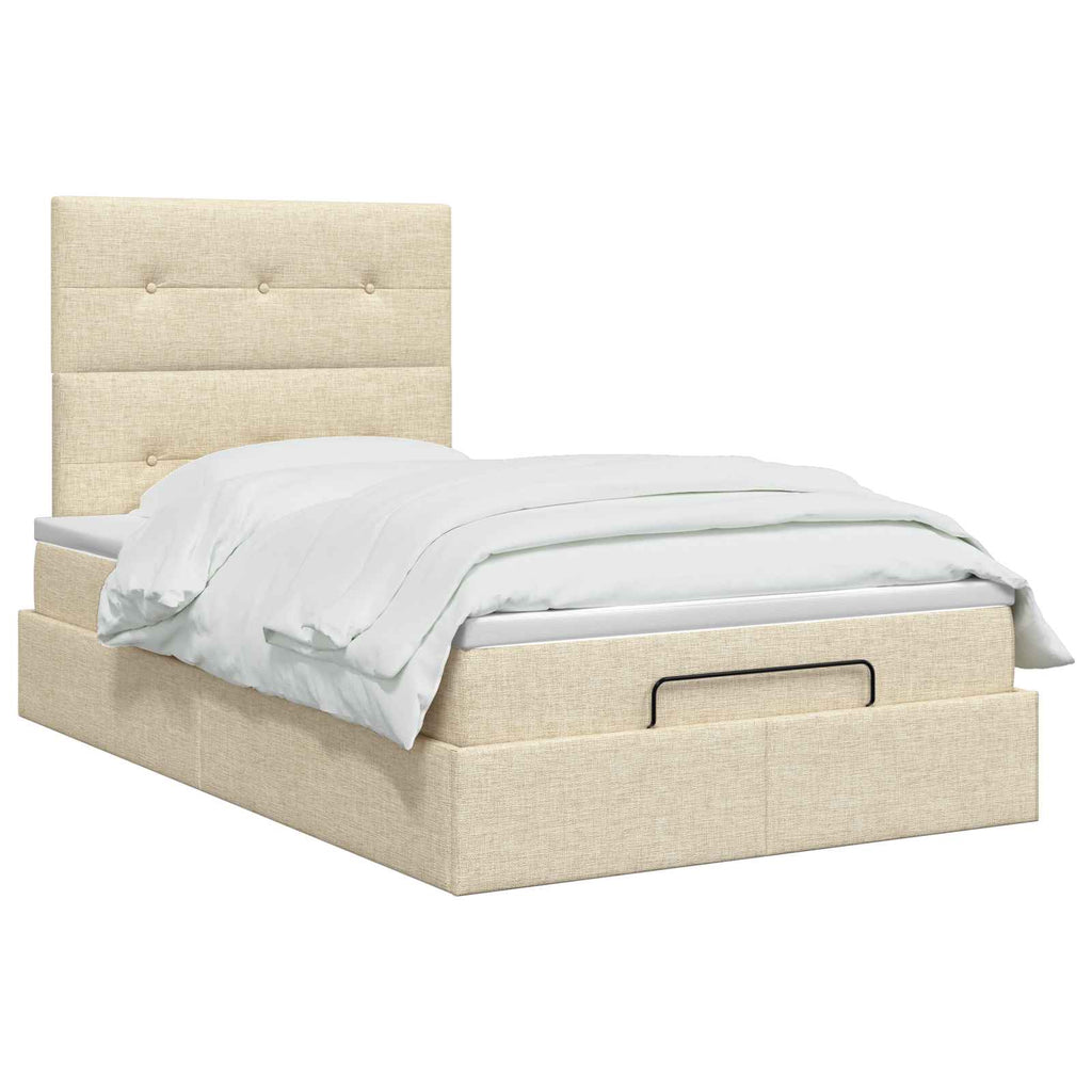 vidaXL Łóżko ottoman z materacem kremowy 120 x 190 cm tkanina