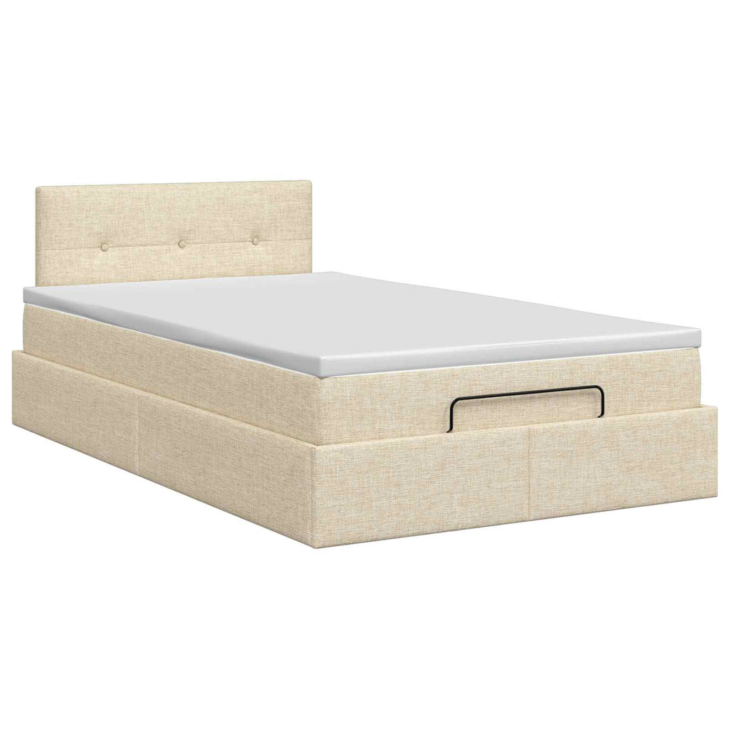 vidaXL Łóżko ottoman z materacem kremowy 120 x 200 cm tkanina