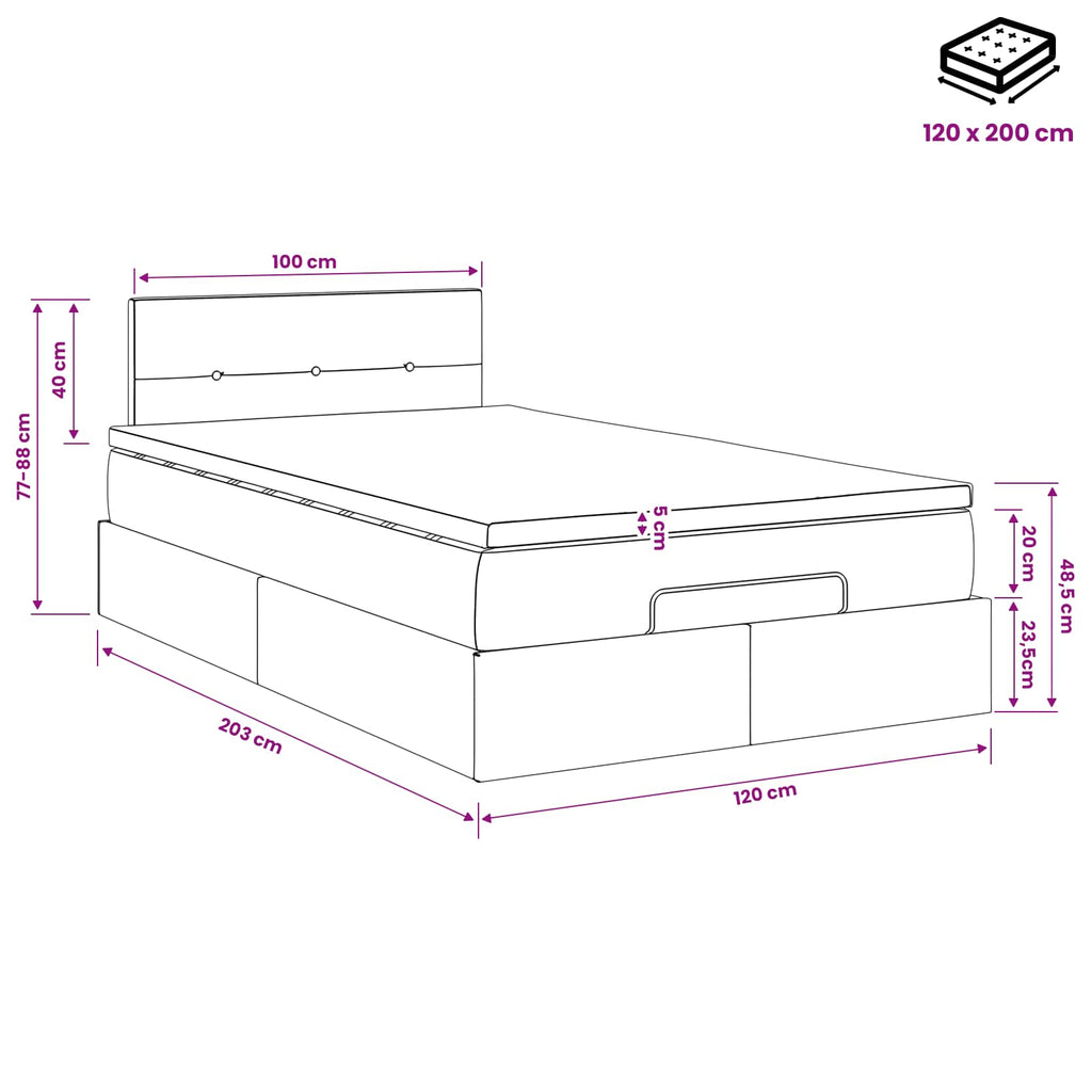 vidaXL Łóżko ottoman z materacem kremowy 120 x 200 cm tkanina