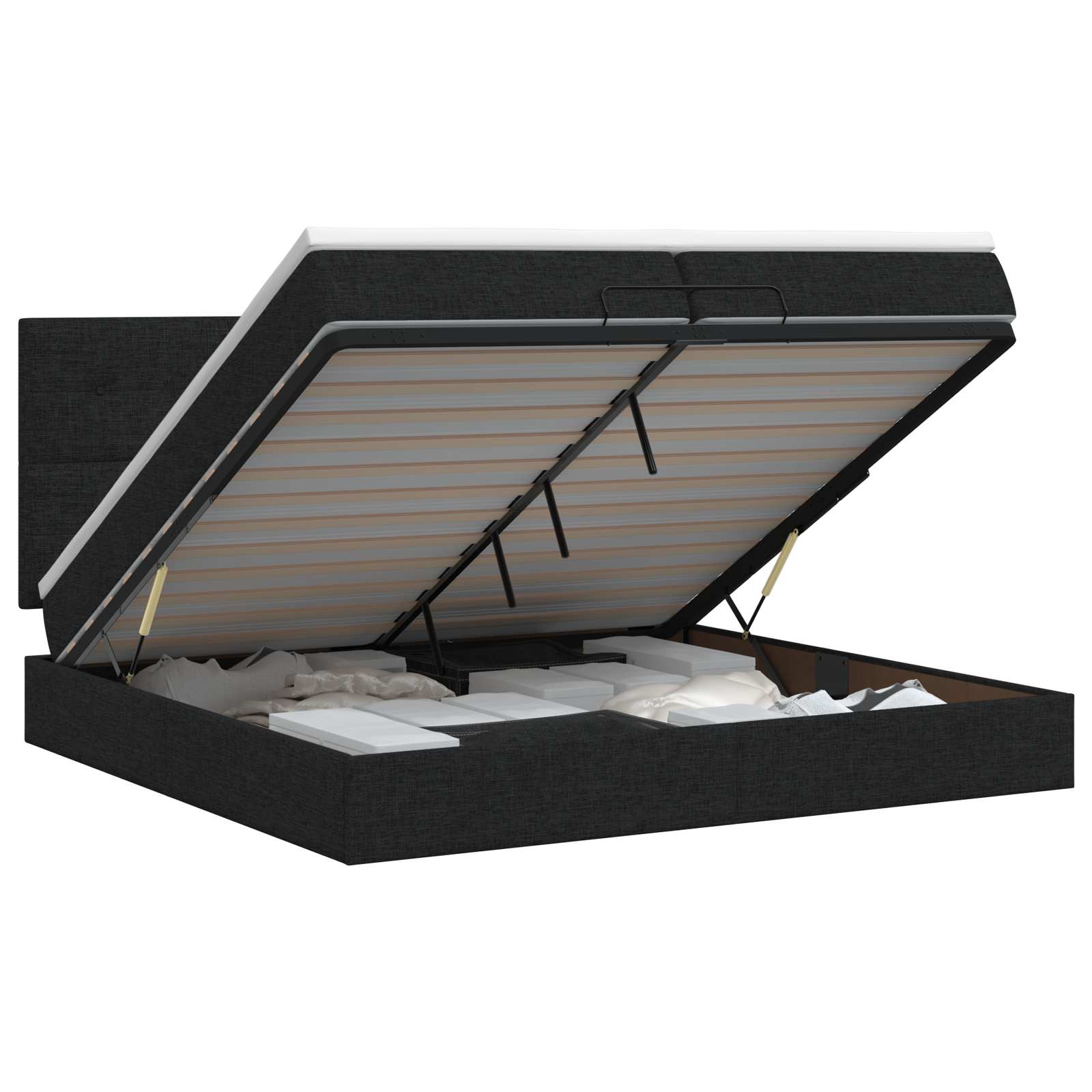 vidaXL Łóżko ottoman z materacem Czarny 200 x 200 cm tkanina