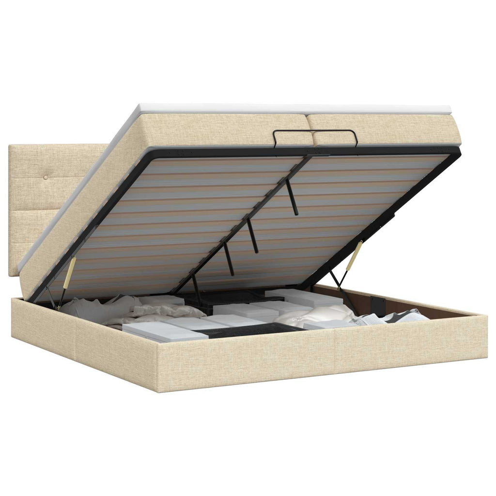 vidaXL Łóżko ottoman z materacem kremowy 200 x 200 cm tkanina