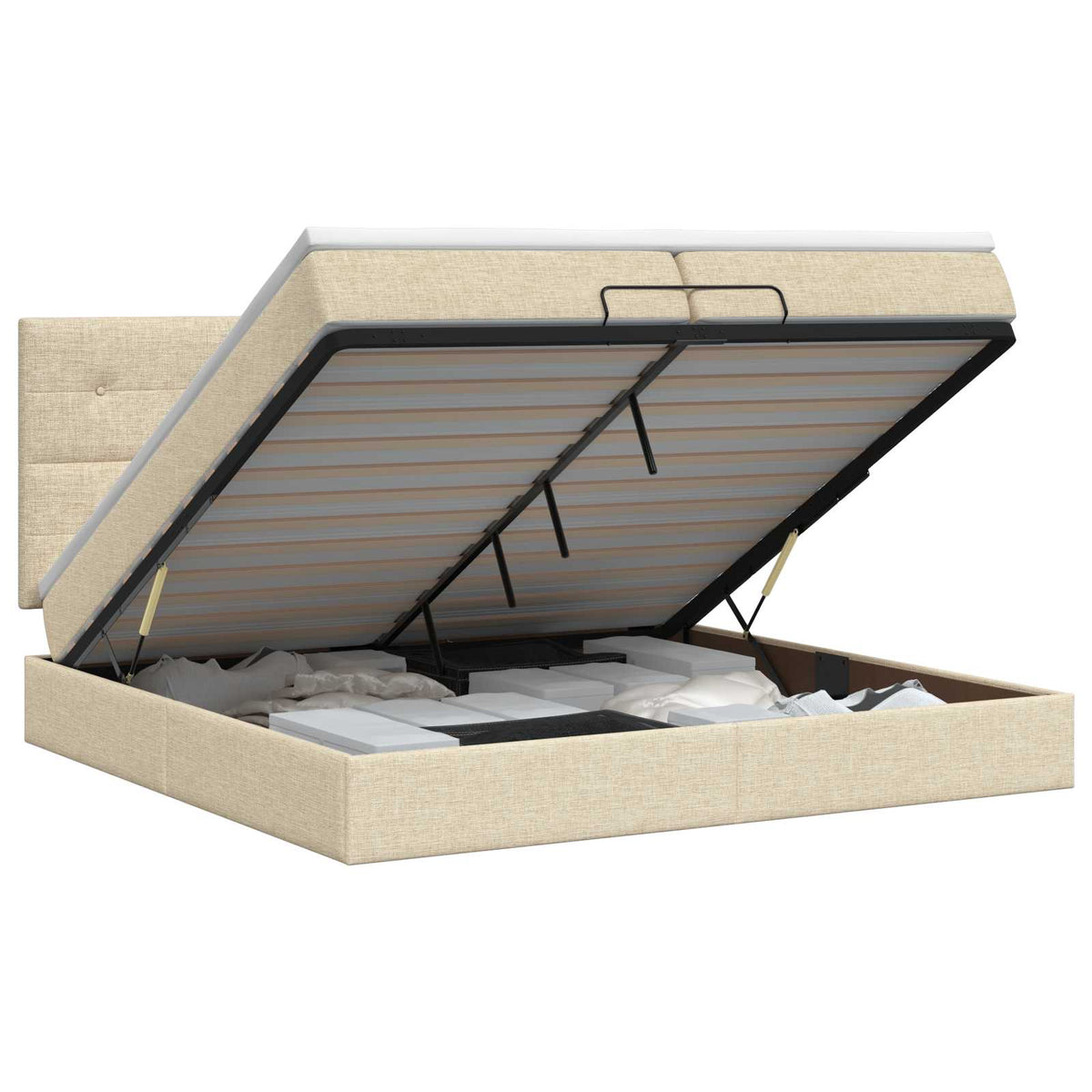 vidaXL Łóżko ottoman z materacem kremowy 200 x 200 cm tkanina