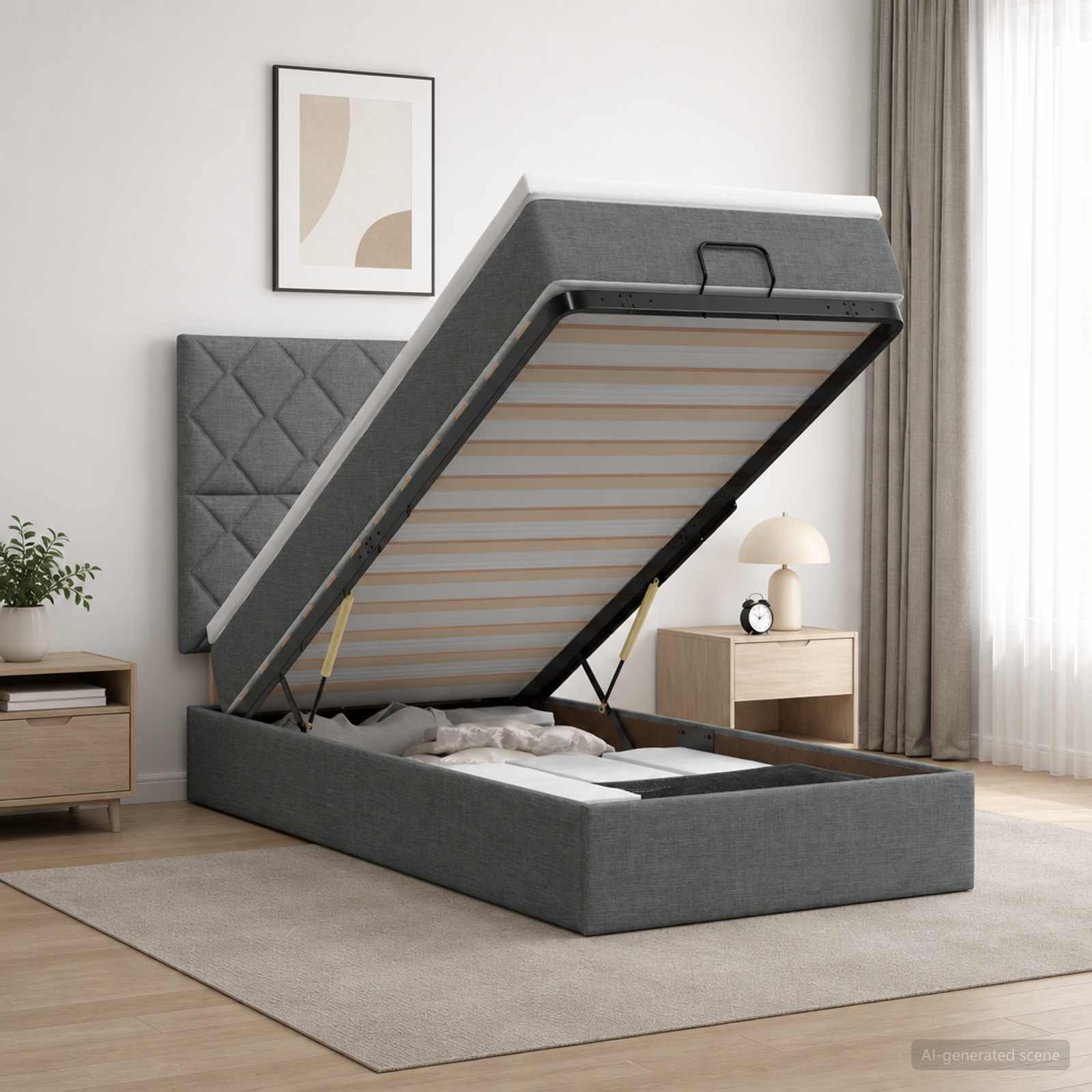 vidaXL Łóżko z pojemnikiem i materacem LED ciemnoszary 90 x 190 cm