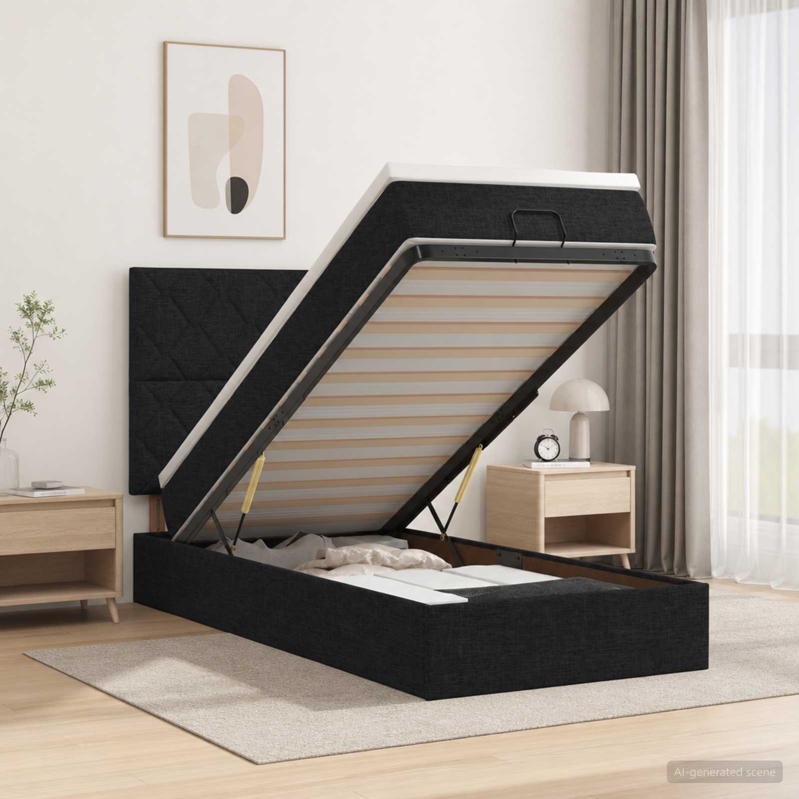 vidaXL Łóżko ottoman z materacem Czarny 90 x 190 cm tkanina