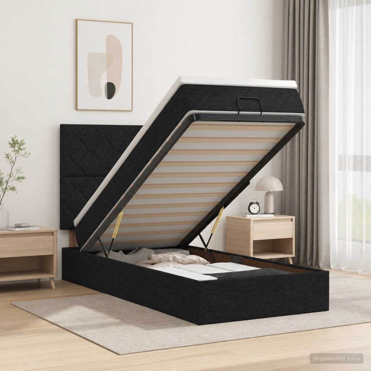 vidaXL Łóżko ottoman z materacem Czarny 90 x 200 cm tkanina