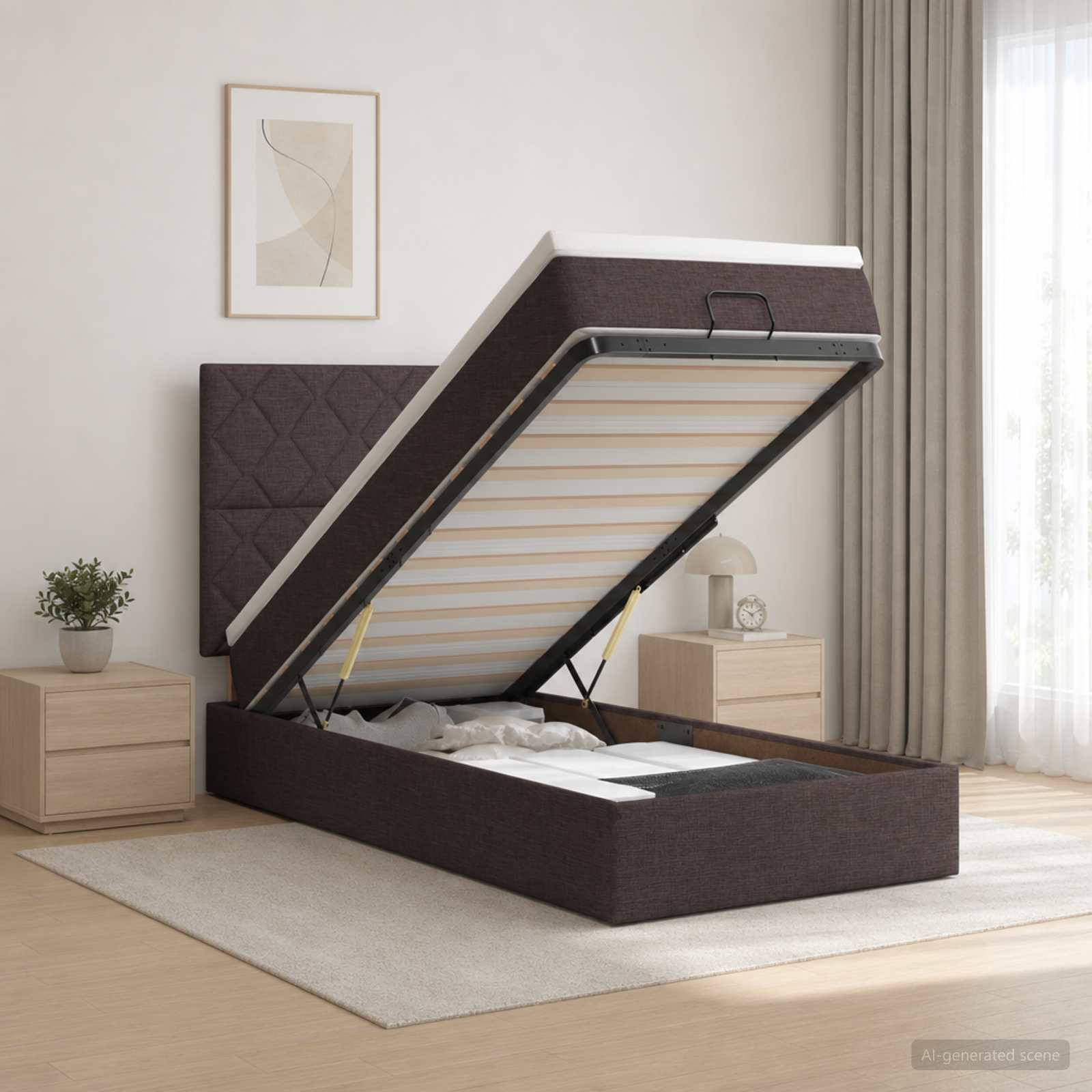 vidaXL Łóżko ottoman z materacem Ciemny brąz 90 x 200 cm tkanina