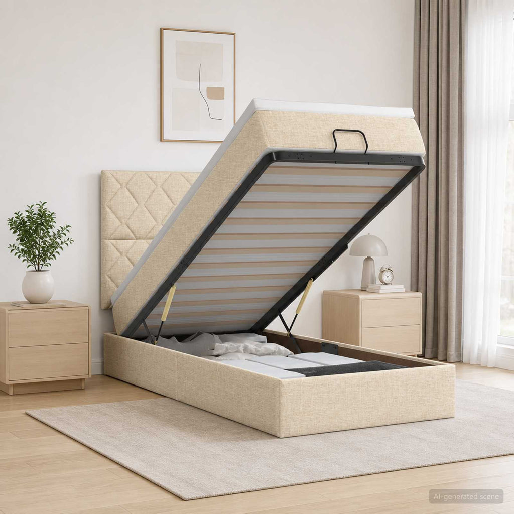 vidaXL Łóżko z pojemnikiem i materacem LED kremowy 100 x 200 cm