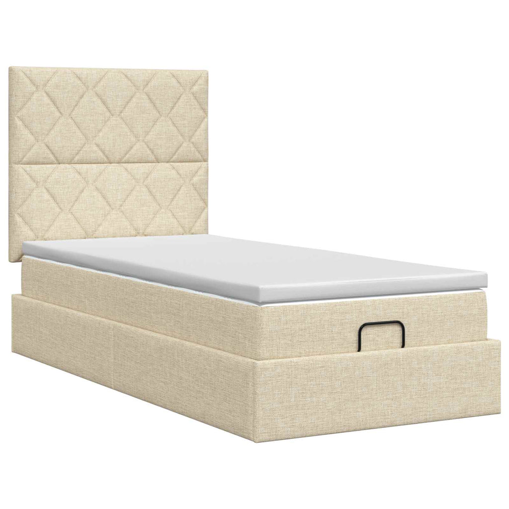 vidaXL Łóżko ottoman z materacem kremowy 90 x 200 cm tkanina