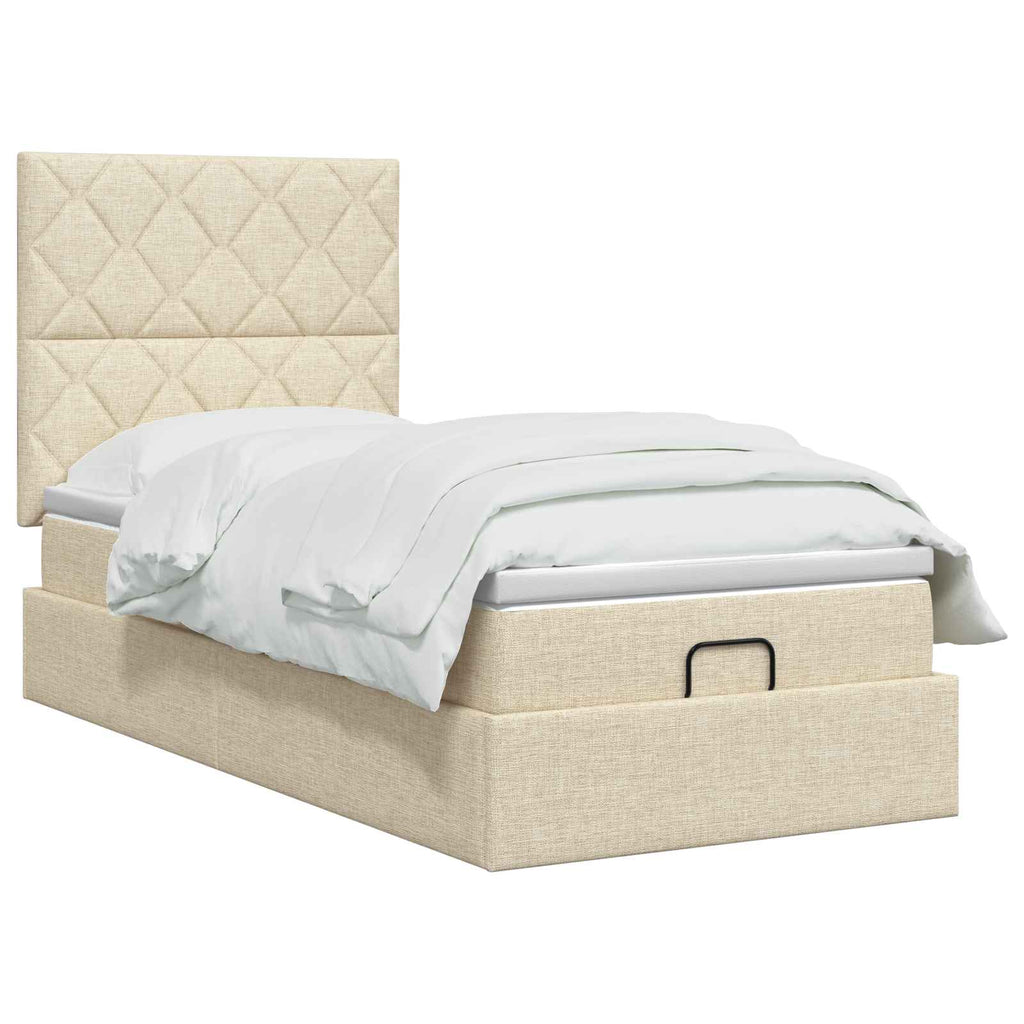 vidaXL Łóżko ottoman z materacem kremowy 90 x 200 cm tkanina