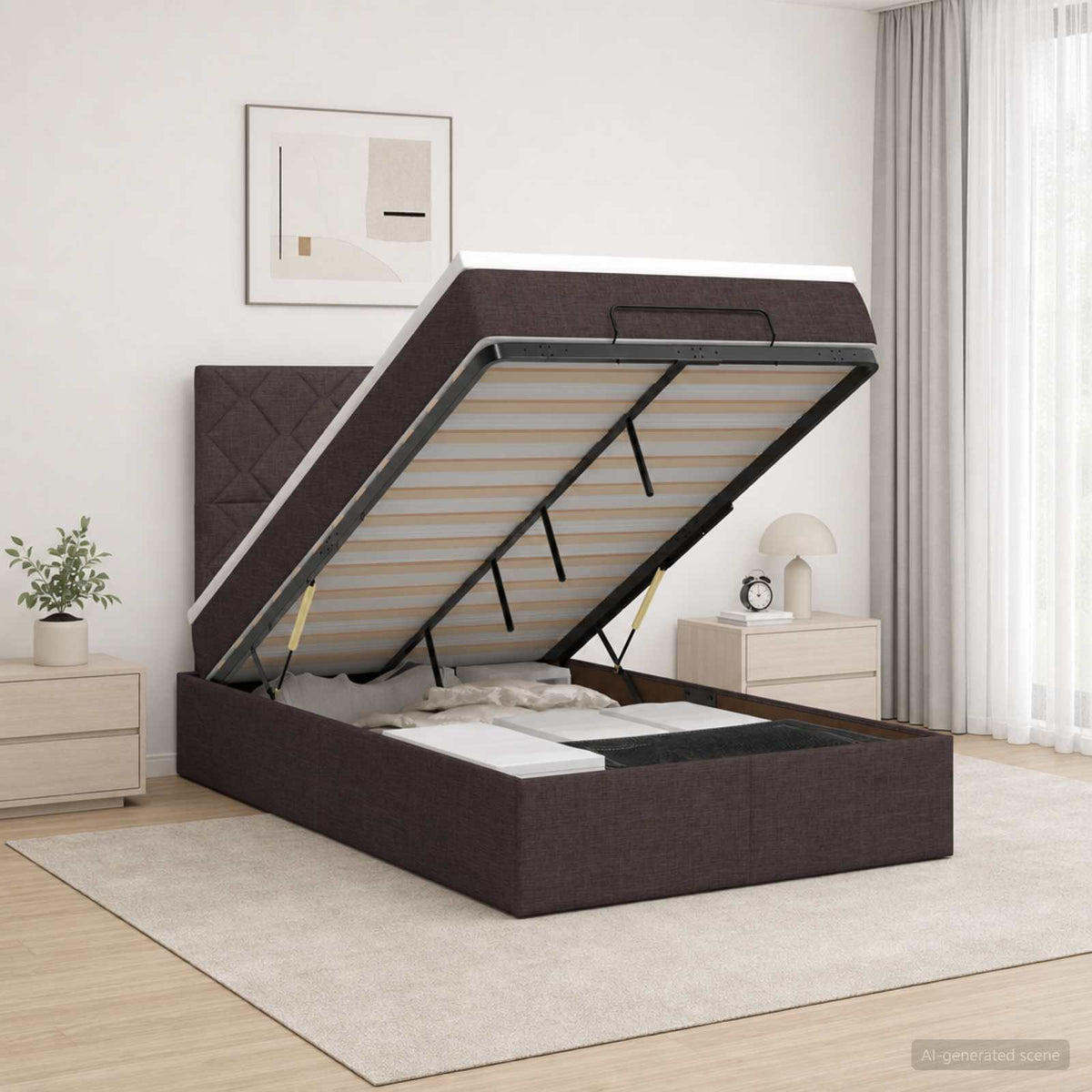 vidaXL Łóżko ottoman z materacem Ciemny brąz 120 x 200 cm tkanina