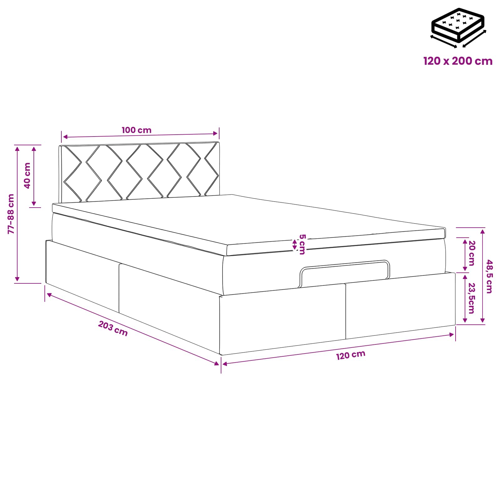 vidaXL Łóżko ottoman z materacem niebieski 120 x 200 cm tkanina