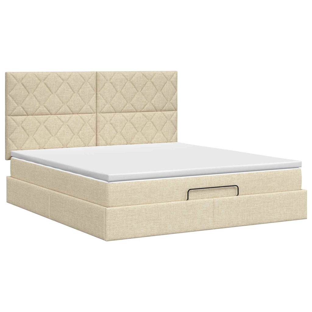 vidaXL Łóżko ottoman z materacem kremowy 180 x 200 cm tkanina