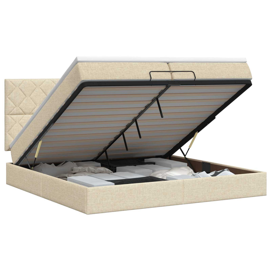 vidaXL Łóżko ottoman z materacem kremowy 200 x 200 cm tkanina
