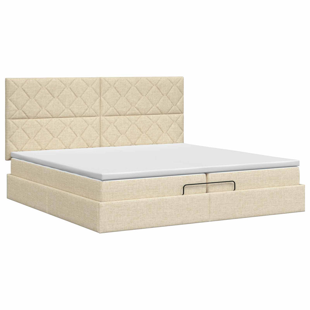 vidaXL Łóżko ottoman z materacem kremowy 200 x 200 cm tkanina
