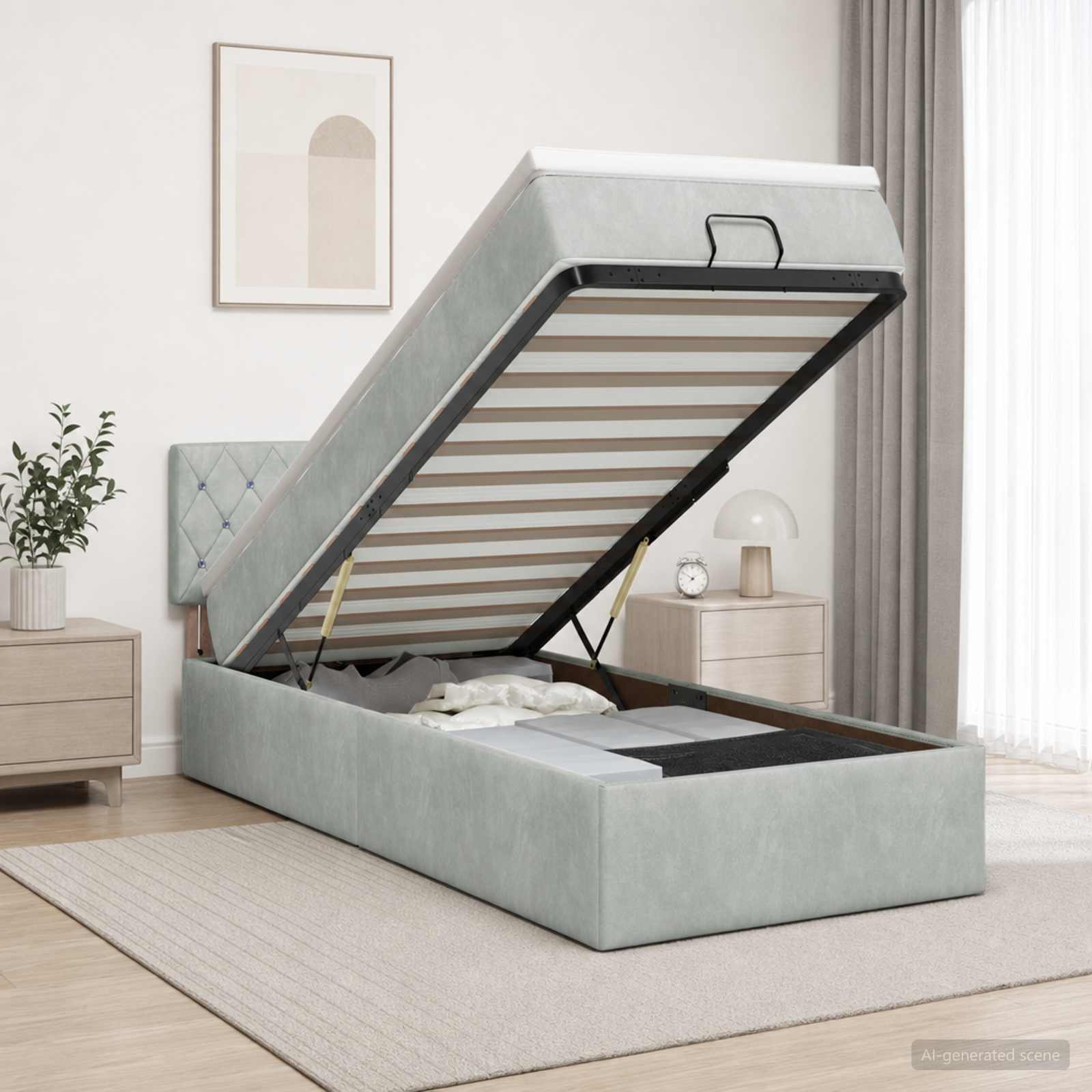 vidaXL Łóżko z pojemnikiem i materacem LED jasnoszary 90 x 200 cm