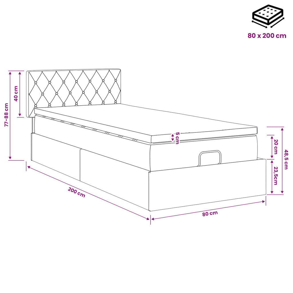 vidaXL Łóżko ottoman z materacem ciemnoszary 80 x 200 cm Welur
