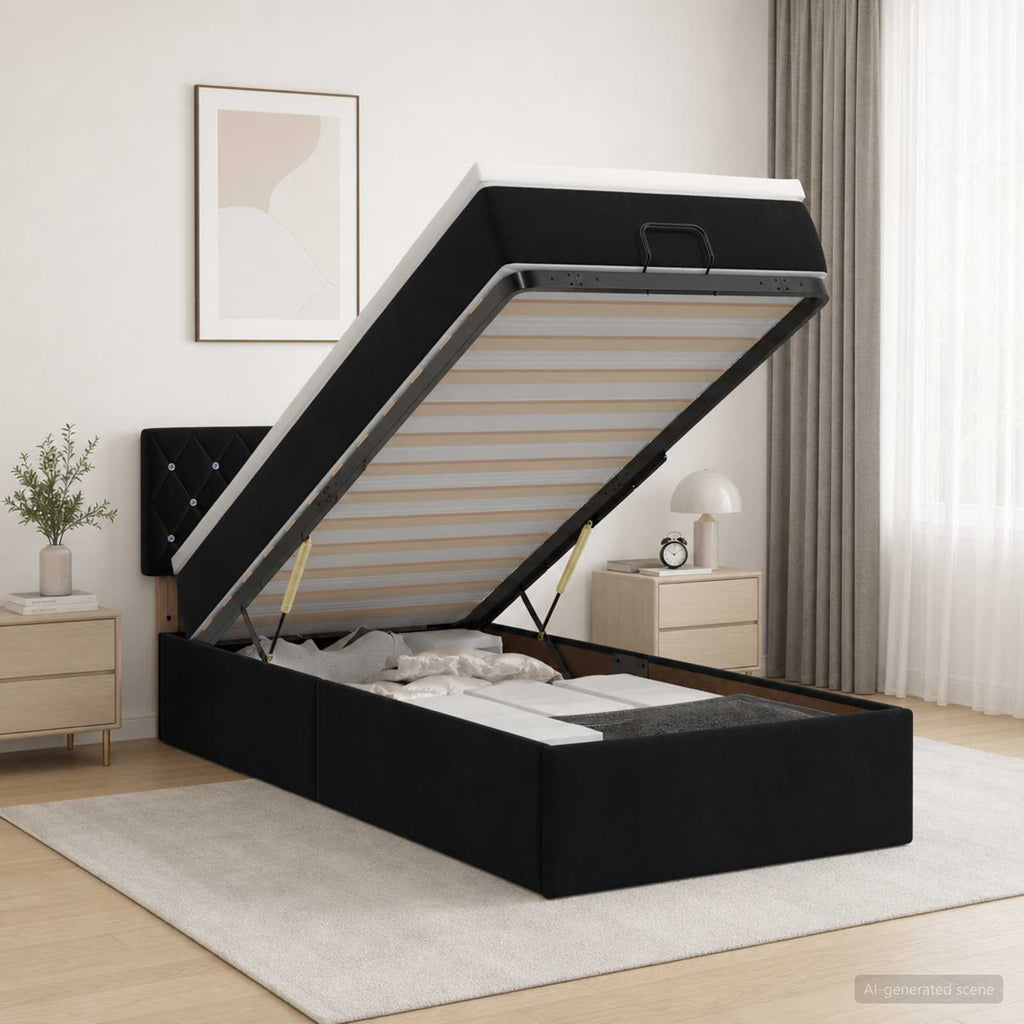 vidaXL Łóżko z pojemnikiem i materacem LED Czarny 100 x 200 cm Welur