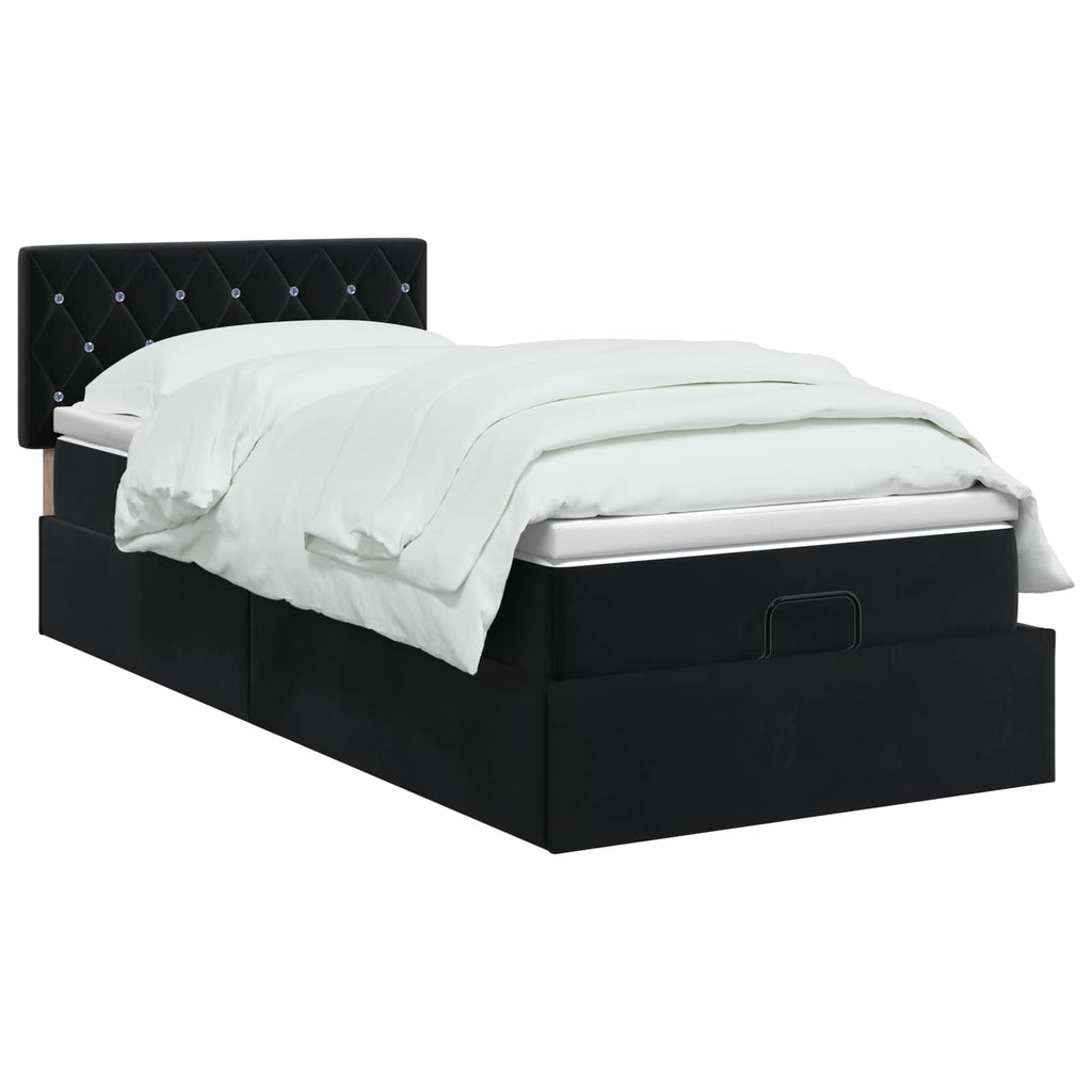 vidaXL Łóżko ottoman z materacem Z zagłówkiem Czarny 80 x 200 cm Welur