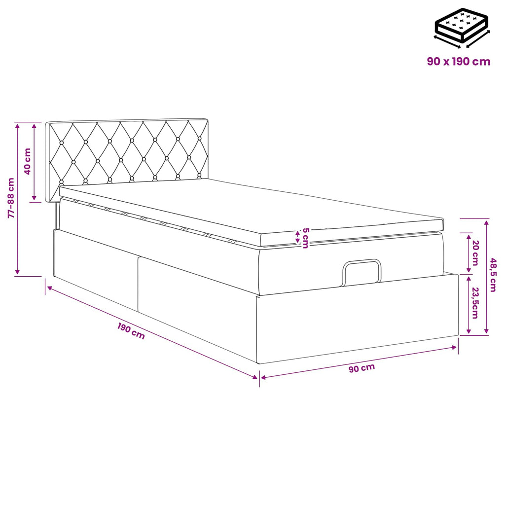 vidaXL Łóżko ottoman z materacem ciemnoszary 90 x 190 cm Welur