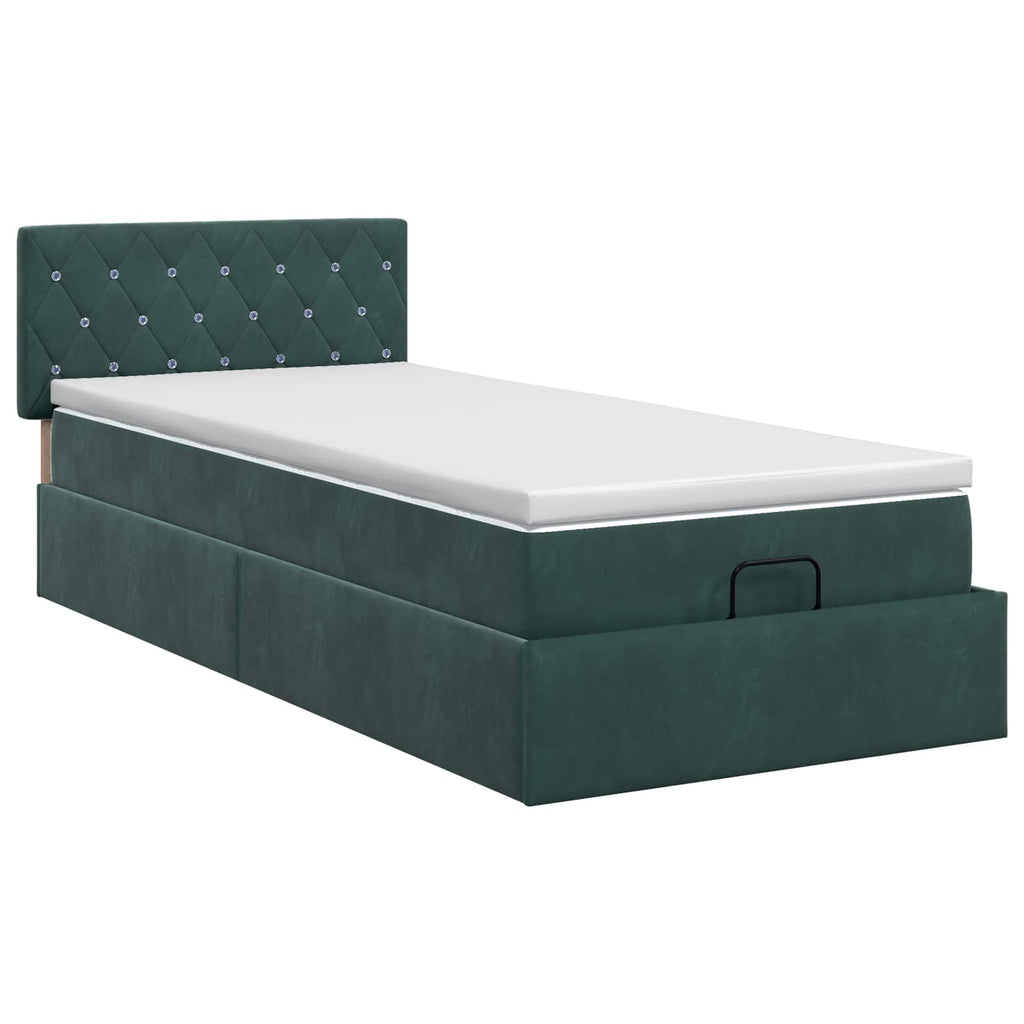 vidaXL Łóżko ottoman z materacem Ciemnozielony 90 x 190 cm Welur