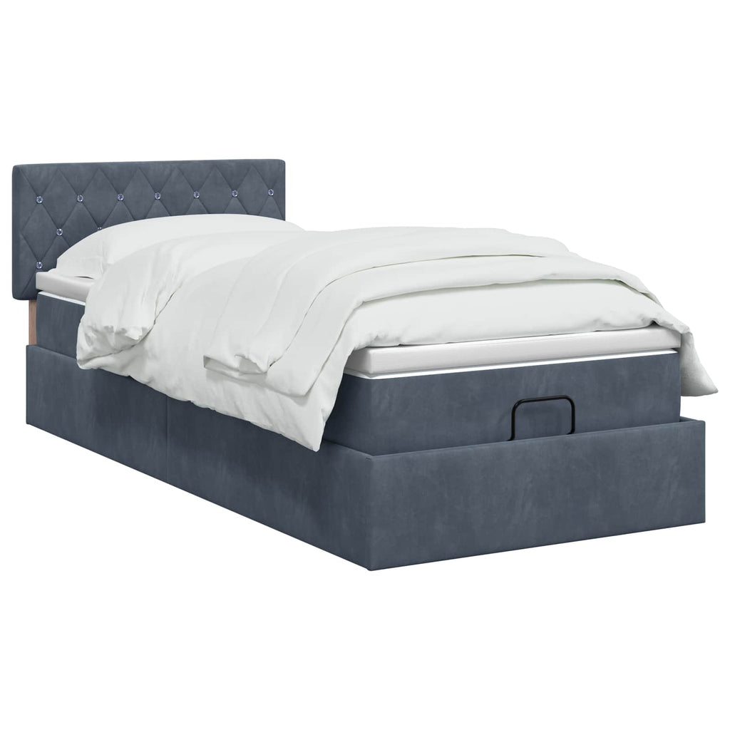 vidaXL Łóżko ottoman z materacem ciemnoszary 90 x 200 cm Welur