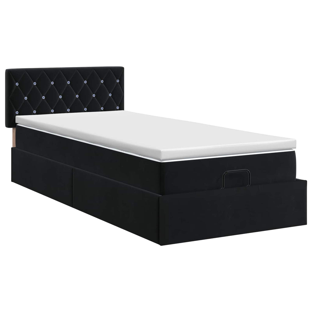 vidaXL Łóżko ottoman z materacem Z zagłówkiem Czarny 90 x 200 cm Welur
