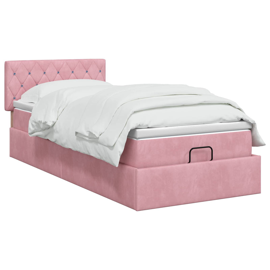 vidaXL Łóżko ottoman z materacem Z zagłówkiem różowy 90 x 200 cm Welur