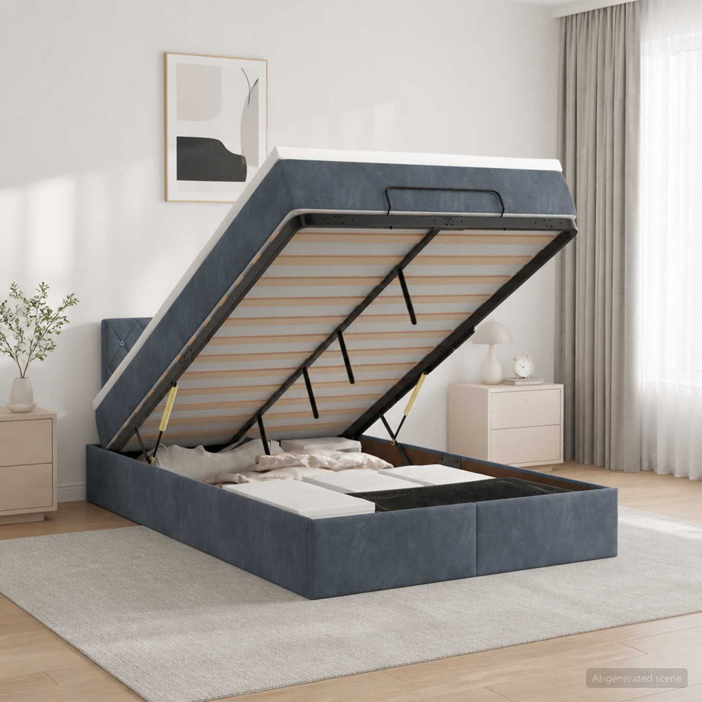 vidaXL Łóżko ottoman z materacem ciemnoszary 120 x 200 cm Welur