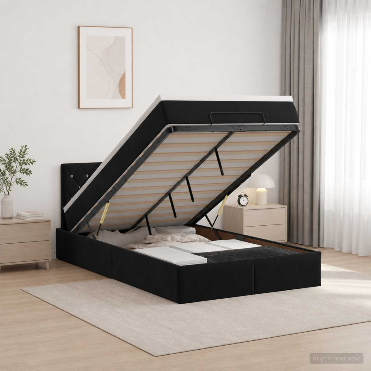 vidaXL Łóżko ottoman z materacem Czarny 120 x 190 cm Welur
