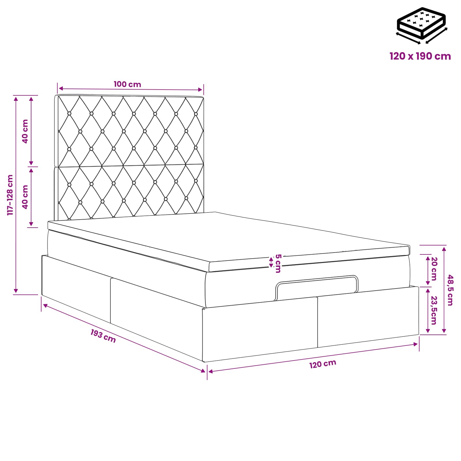 vidaXL Łóżko ottoman z materacem Ciemnozielony 120 x 190 cm Welur