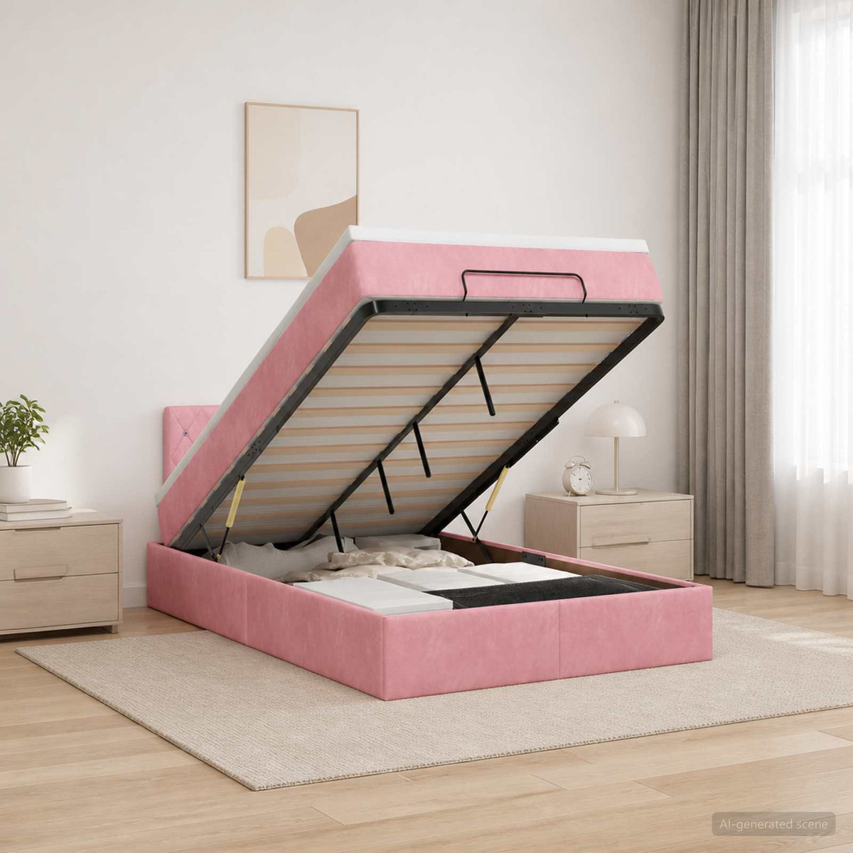 vidaXL Łóżko z pojemnikiem i materacem LED różowy 120 x 200 cm Welur